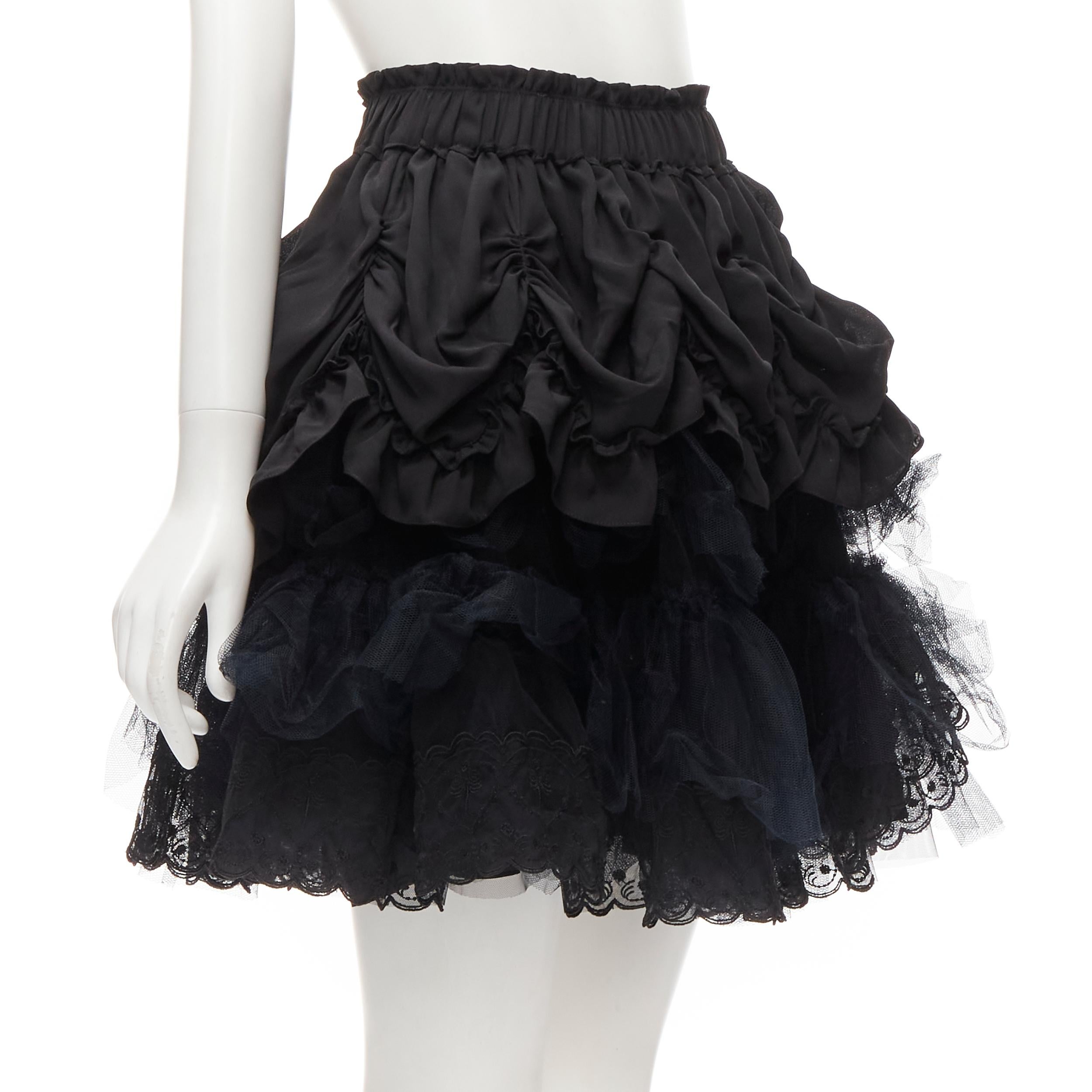 SIMONE ROCHA black shirred ruffle gathered tulle flared skirt UK4 XS In Excellent Condition In Hong Kong, NT