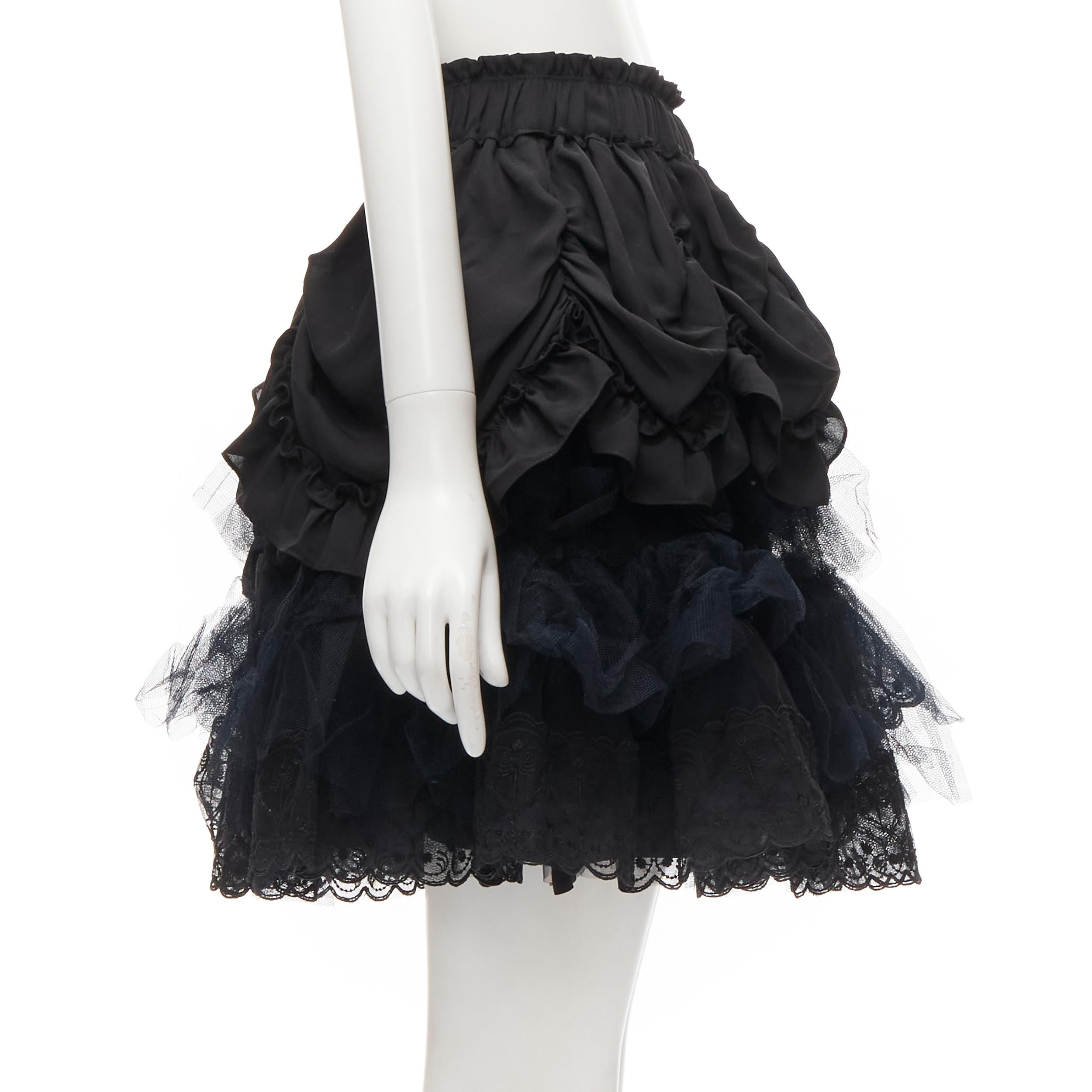 Women's SIMONE ROCHA black shirred ruffle gathered tulle flared skirt UK4 XS