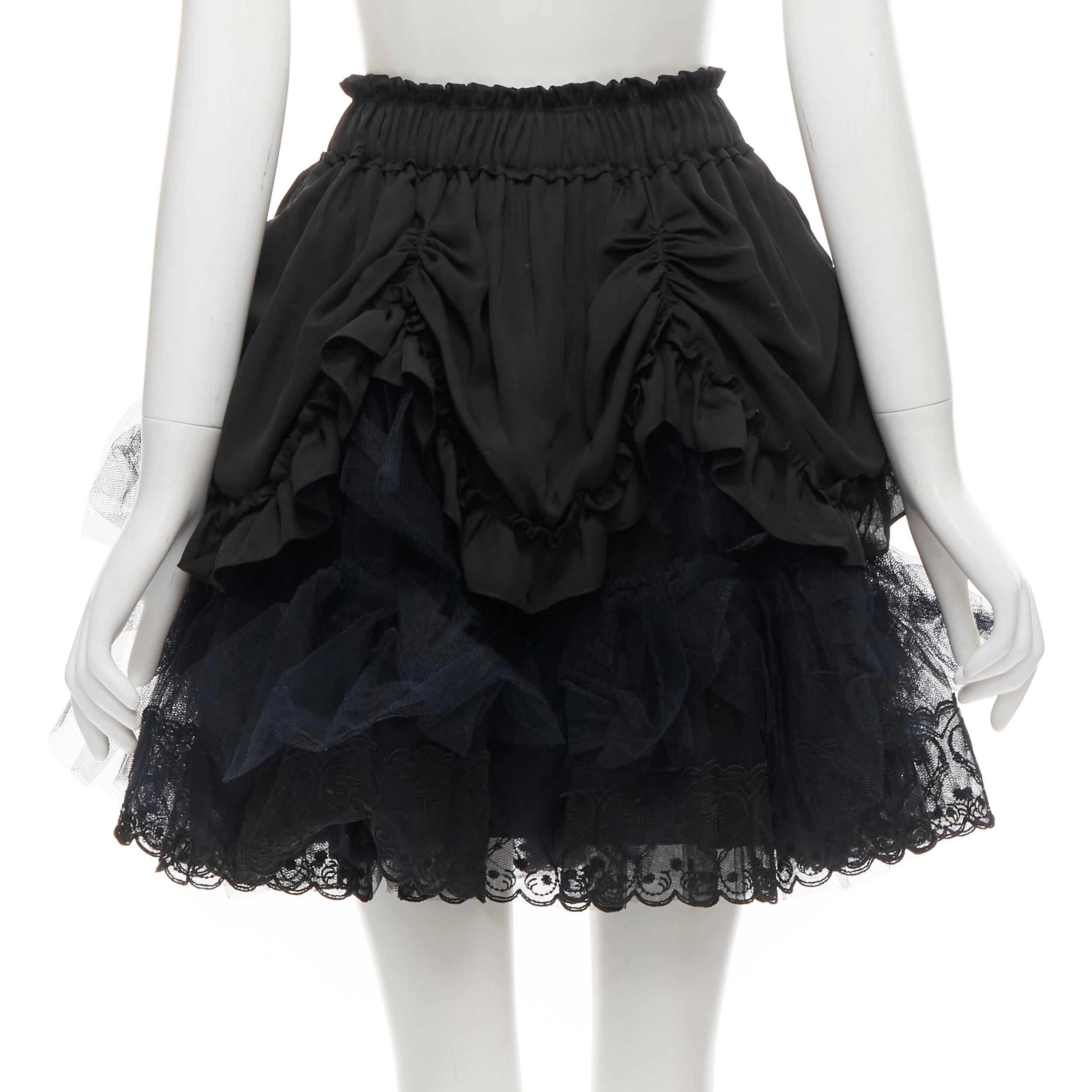 SIMONE ROCHA black shirred ruffle gathered tulle flared skirt UK4 XS 1