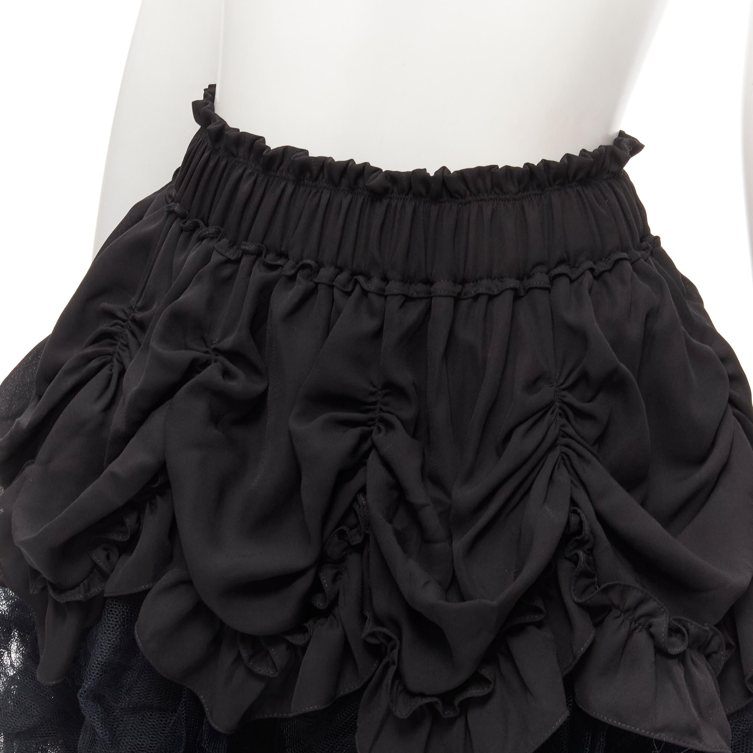 SIMONE ROCHA black shirred ruffle gathered tulle flared skirt UK4 XS 3
