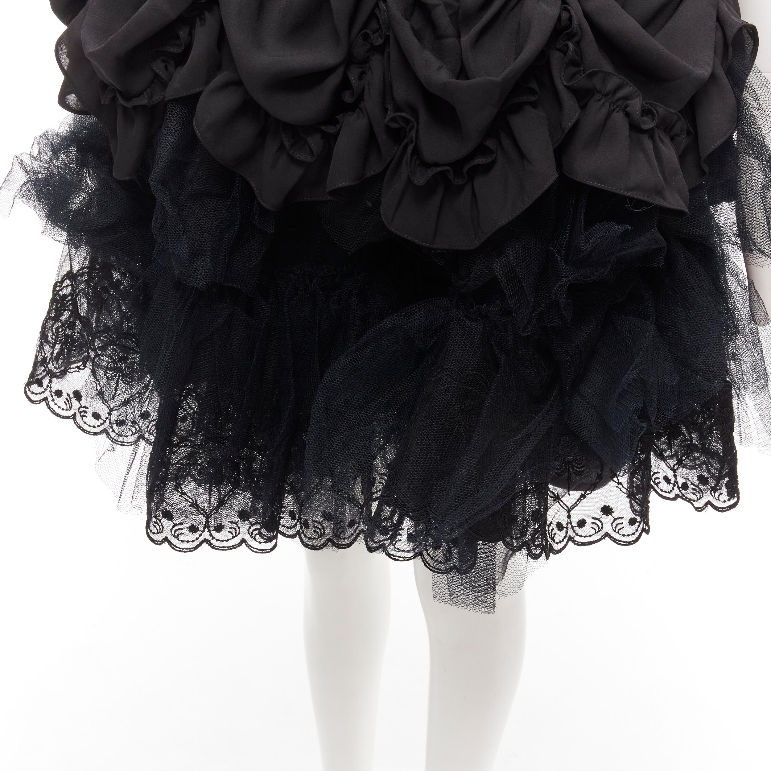 SIMONE ROCHA black shirred ruffle gathered tulle flared skirt UK4 XS 4