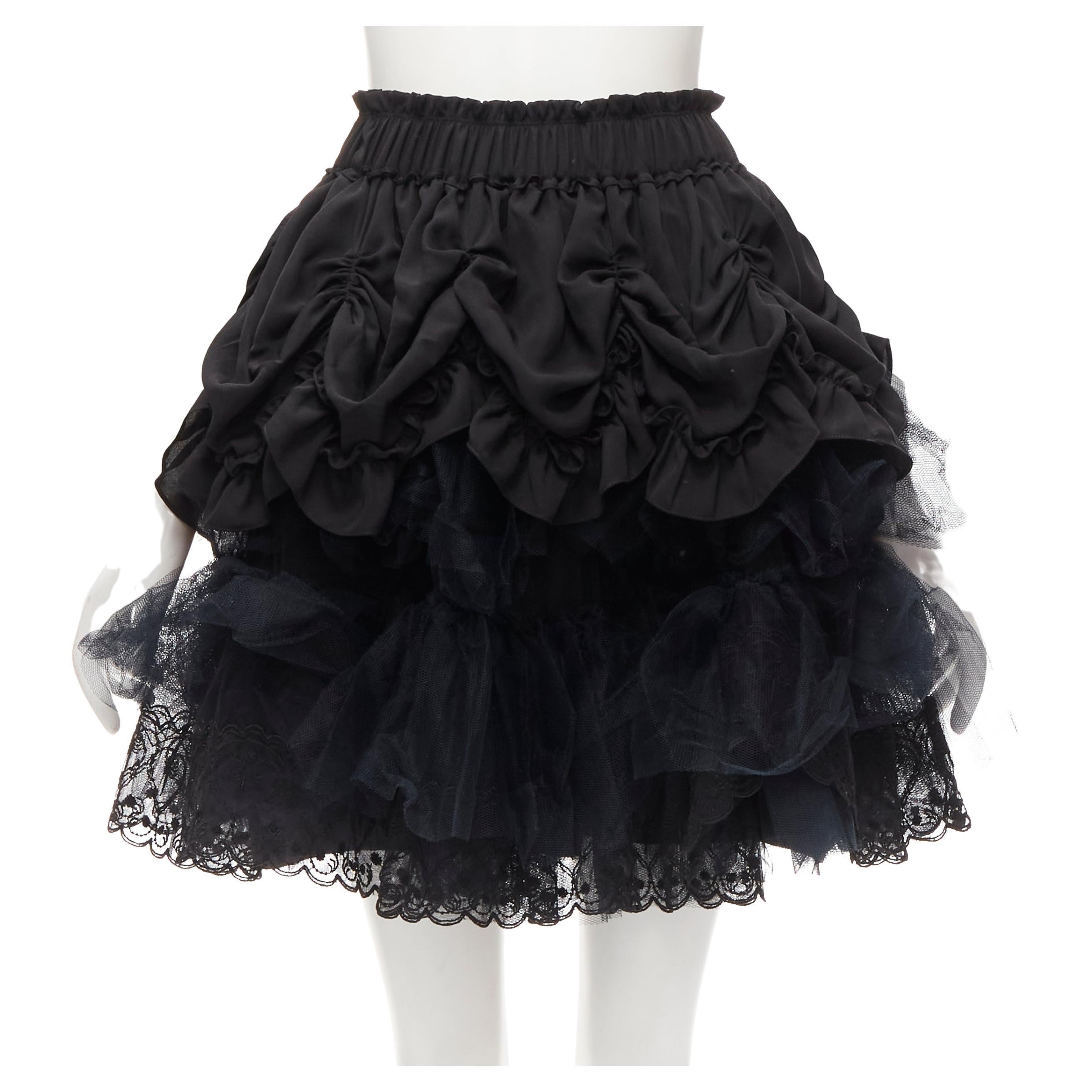 SIMONE ROCHA black shirred ruffle gathered tulle flared skirt UK4 XS