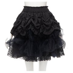 SIMONE ROCHA black shirred ruffle gathered tulle flared skirt UK4 XS