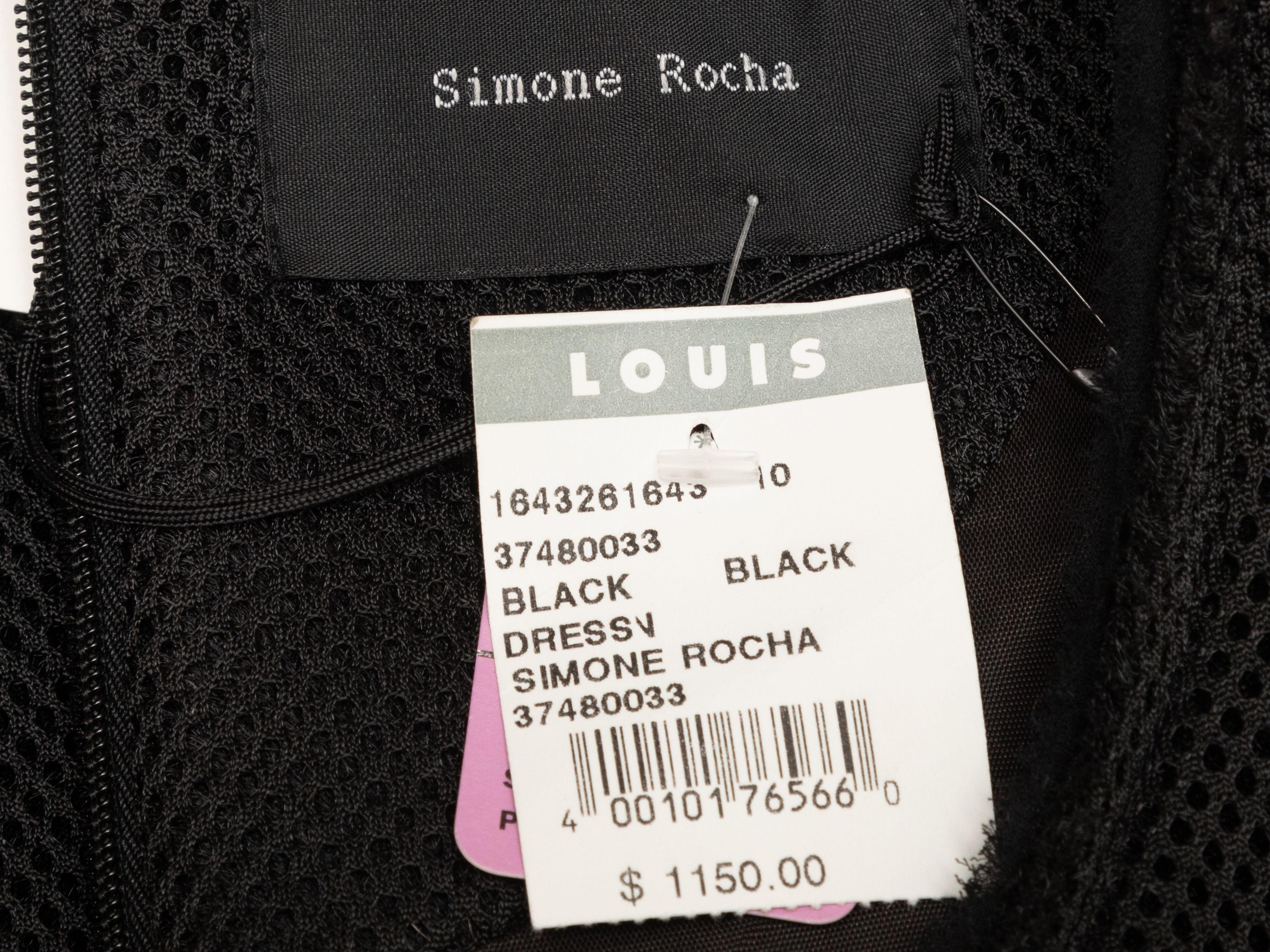 Product Details: Black sleeveless neoprene dress by Simone Rocha. Crew neck. Zip closure at center back. 34