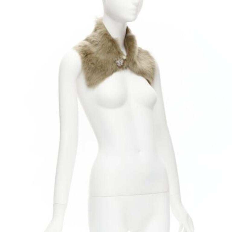 Gray SIMONE ROCHA brown genuine fur leather clear bead embellished collar For Sale