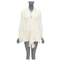Simone Rocha, top in alpaca color crema, con nastri e cravatta, aperto sul retro e drappeggiato, S.