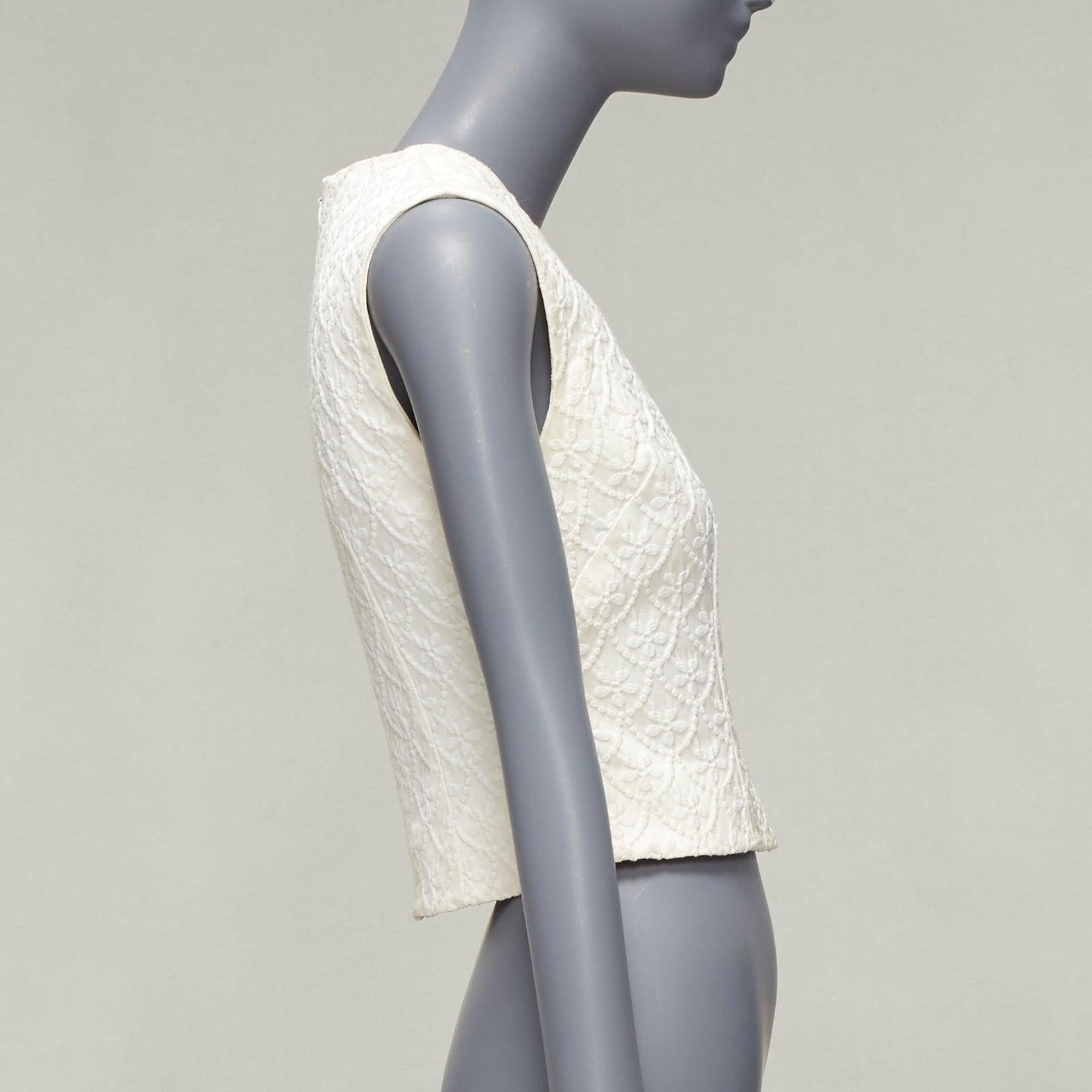 Women's SIMONE ROCHA cream floral cotton blend jacquard sleeveless crop top UK6 XS