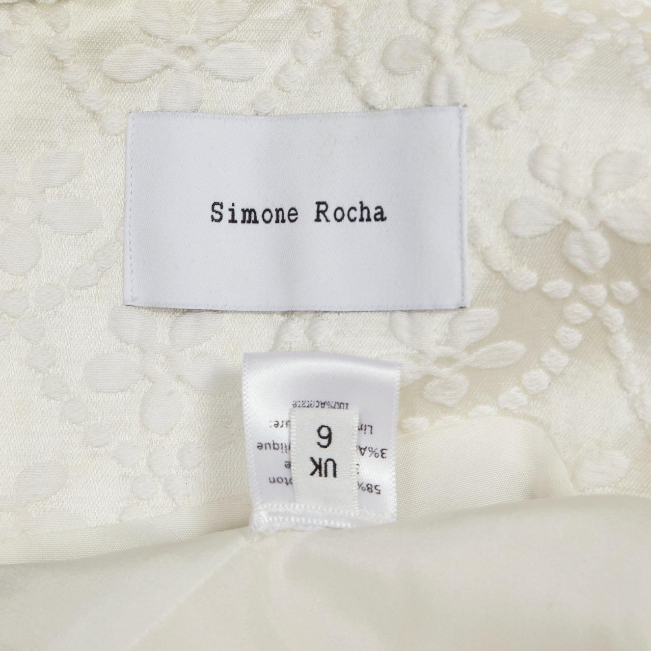 SIMONE ROCHA cream floral cotton blend jacquard sleeveless crop top UK6 XS 4