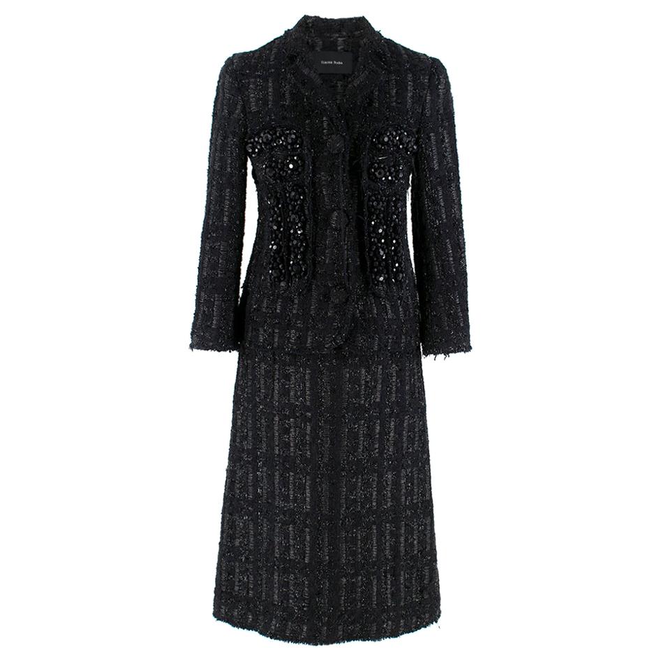 Simone Rocha Crystal-Embroidered Black Tweed Coat & Skirt - Size US 0-2 For Sale