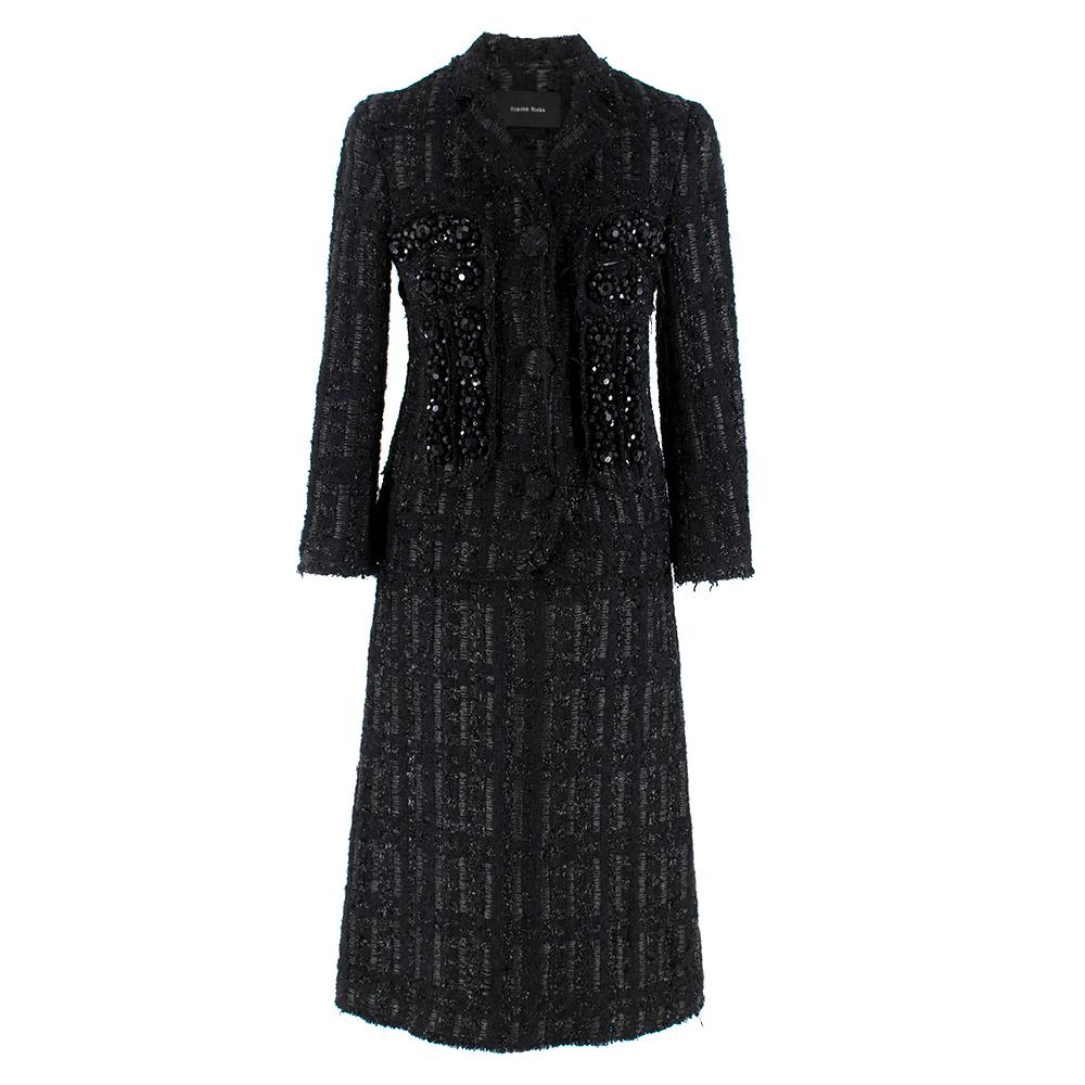 Simone Rocha Crystal-Embroidered Black Tweed Coat & Skirt - Size US 0-2 For Sale 6