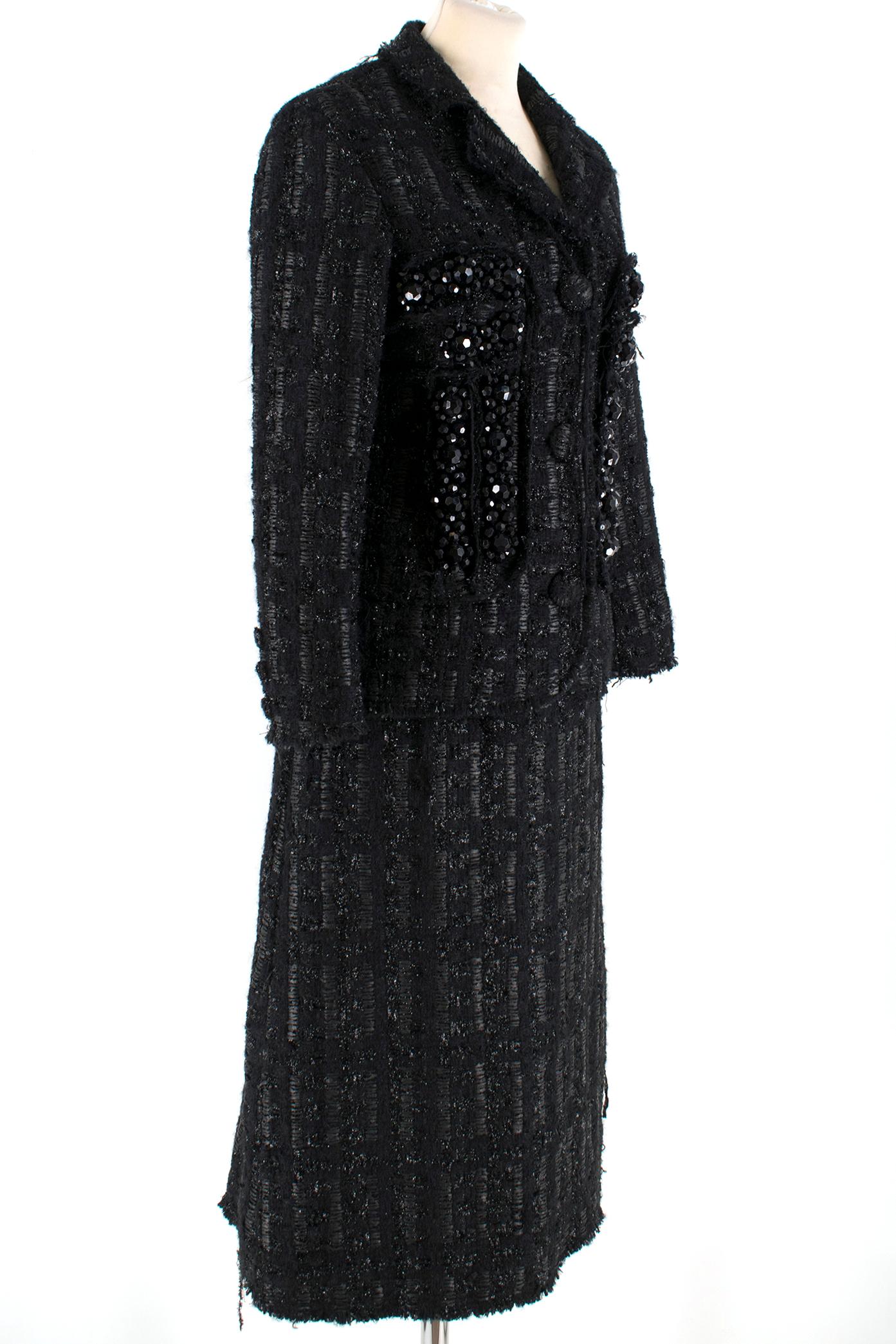 Women's Simone Rocha Crystal-Embroidered Black Tweed Coat & Skirt - Size US 0-2 For Sale