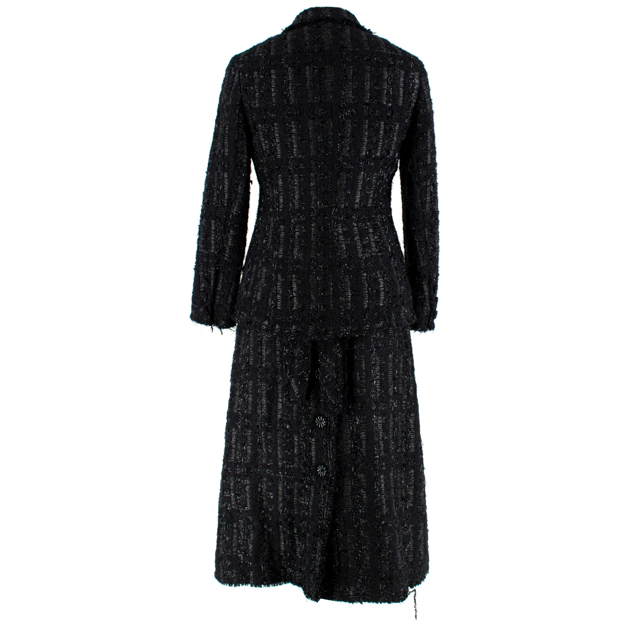 Simone Rocha Crystal-Embroidered Black Tweed Coat & Skirt - Size US 0-2 For Sale