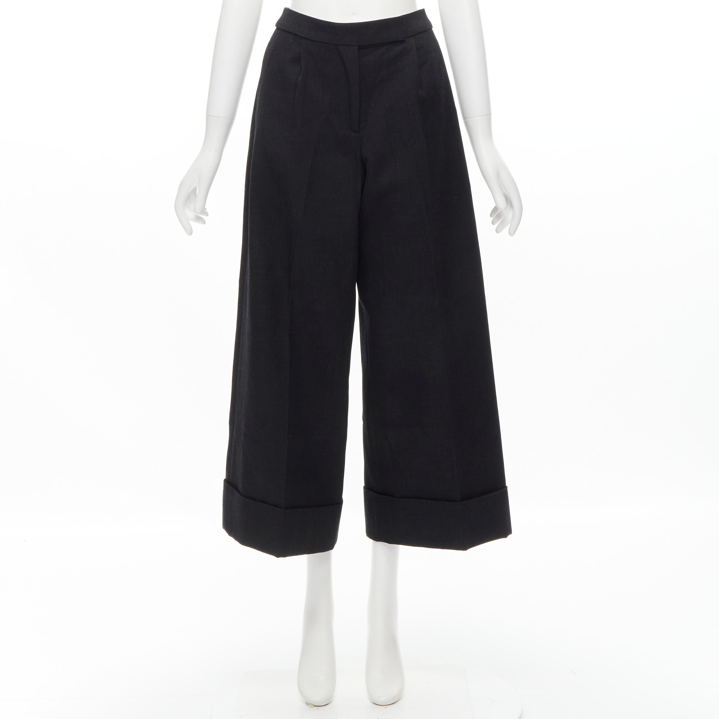 SIMONE ROCHA dark grey heavy cotton-blend pleated cuffed wide leg trousers UK6  3