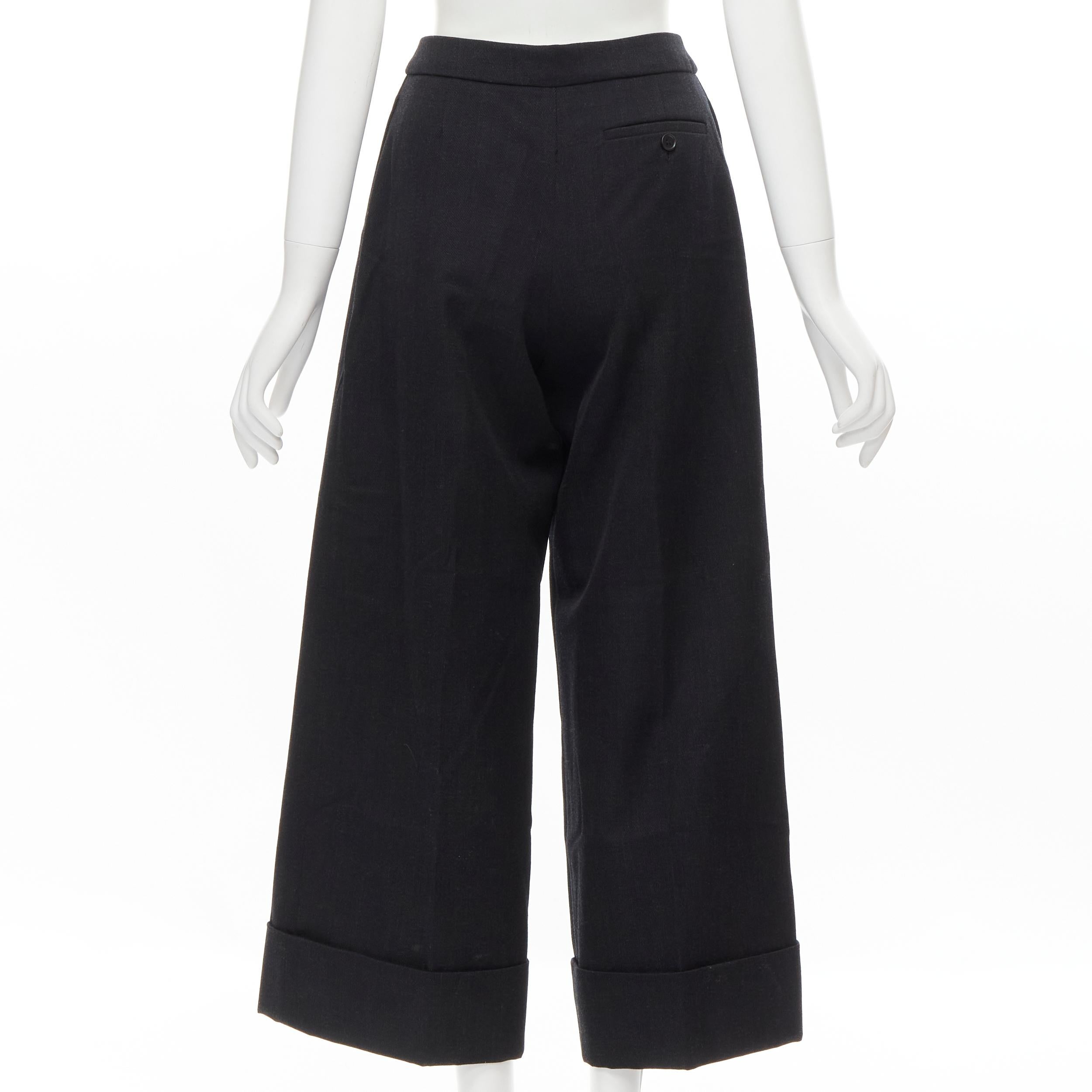 Black SIMONE ROCHA dark grey heavy cotton-blend pleated cuffed wide leg trousers UK6 
