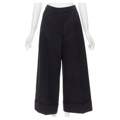 SIMONE ROCHA dark grey heavy cotton-blend pleated cuffed wide leg trousers UK6 