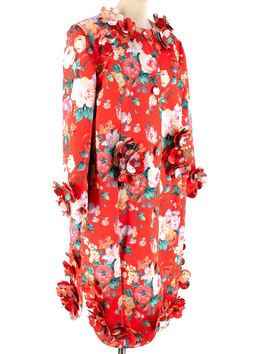 Red Simone Rocha Floral-appliquéd Printed Satin Coat - Size US 8 For Sale