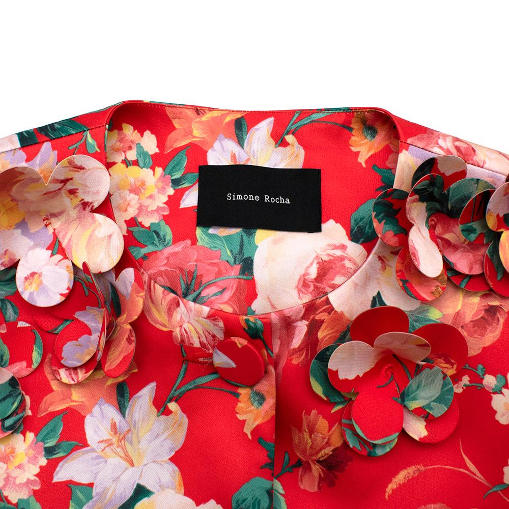 Simone Rocha Floral-appliquéd Printed Satin Coat - Size US 8 For Sale 4
