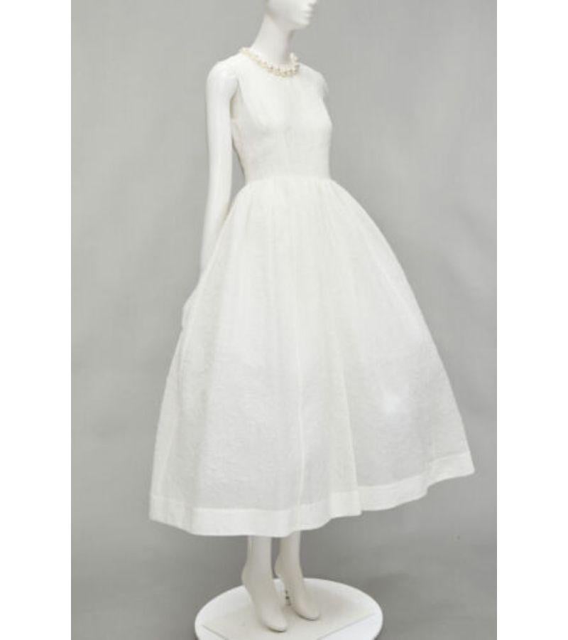 SIMONE ROCHA H&M 2021 pearl embellished neckline white textured flared dress XS In Excellent Condition In Hong Kong, NT