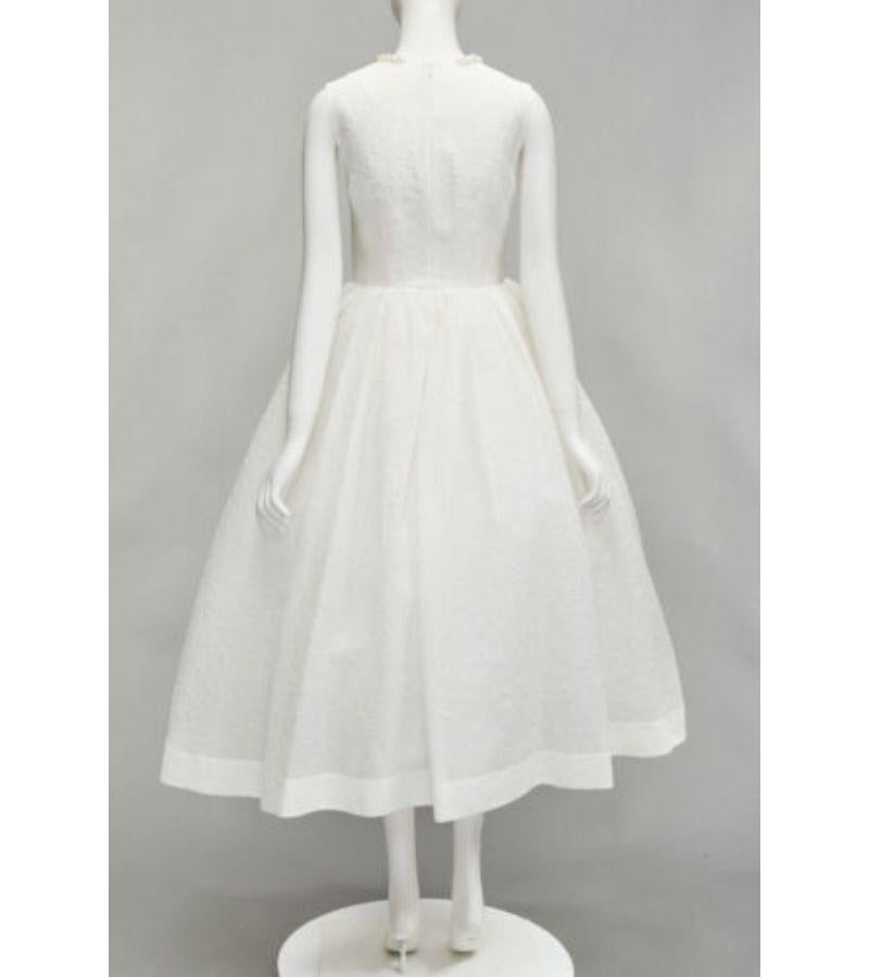 SIMONE ROCHA H&M 2021 pearl embellished neckline white textured flared dress XS 1