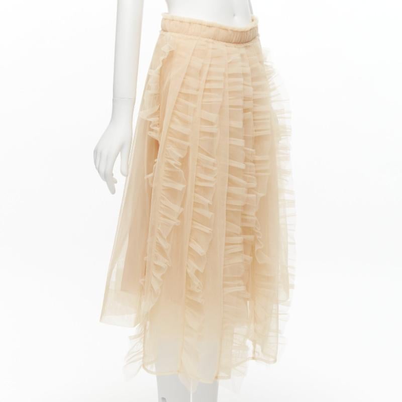 Beige SIMONE ROCHA H&M nude ruffle pleats layered tulle midi skirt FR36 S For Sale