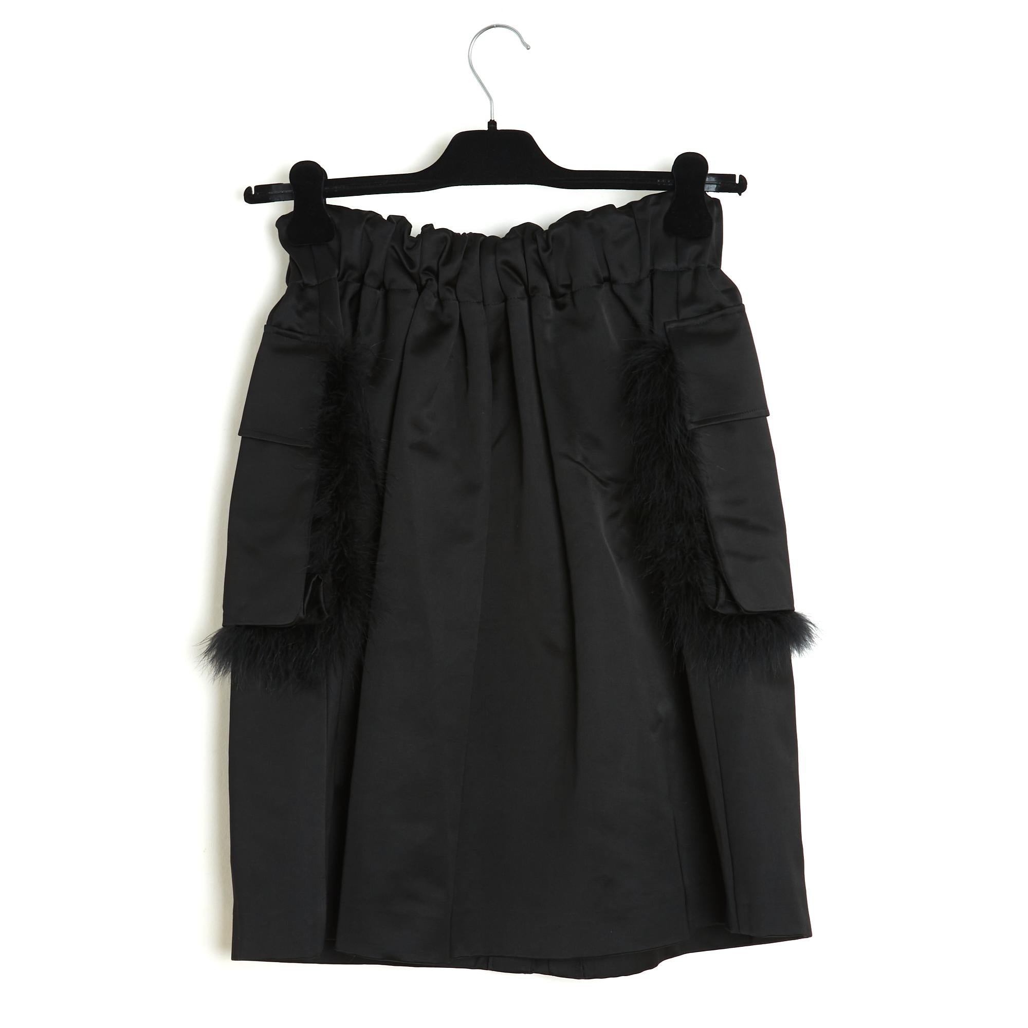 Simone Rocha Jupe FR38 Black Cotton Satin and Feathers Skirt UK10 US8 For Sale 1