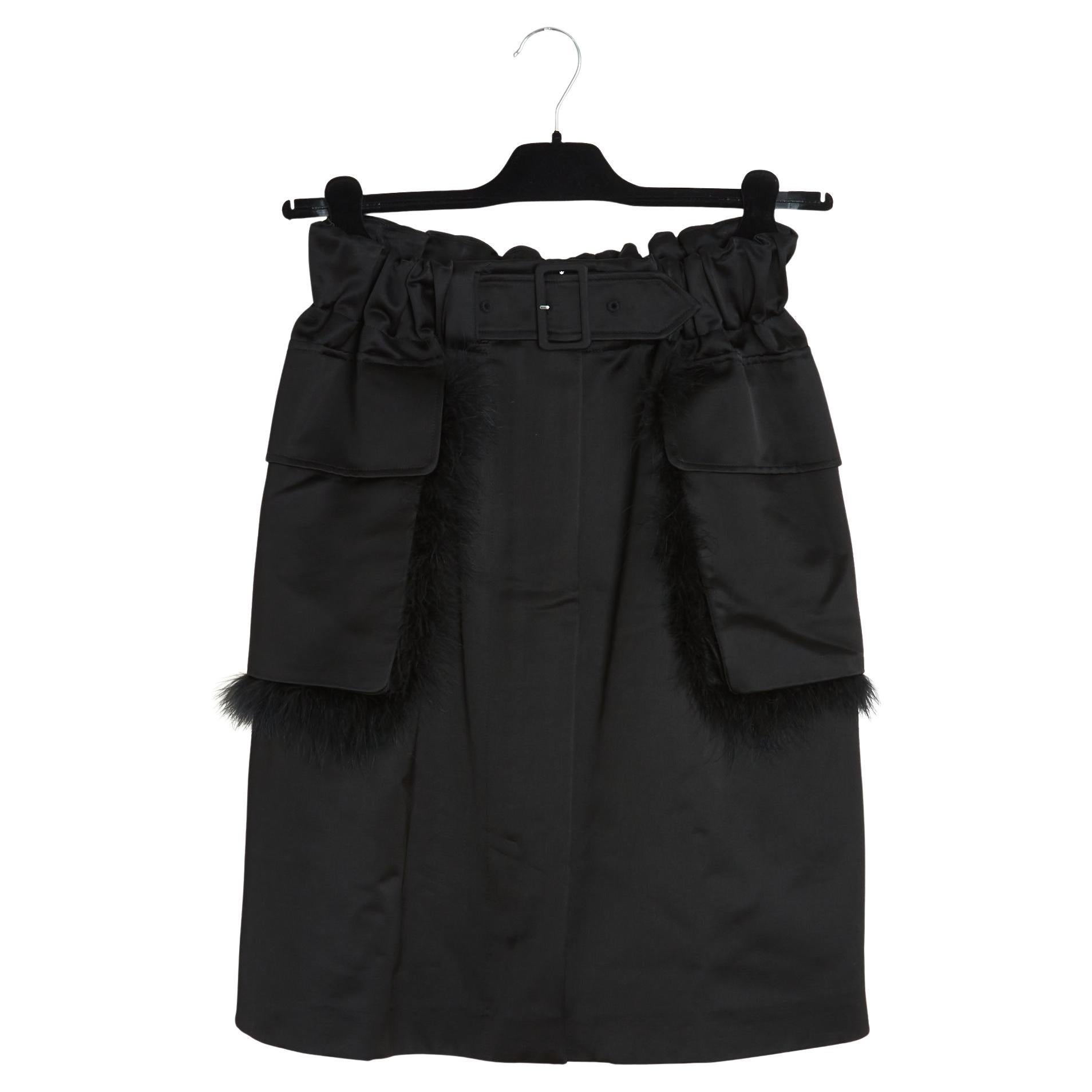 Simone Rocha Jupe FR38 Black Cotton Satin and Feathers Skirt UK10 US8 For Sale