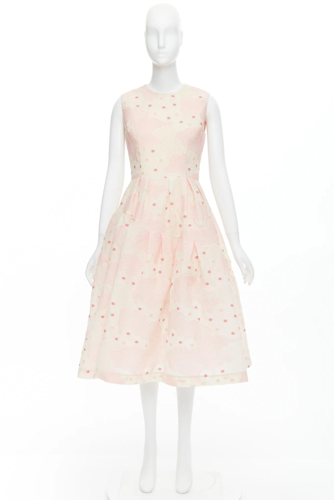 SIMONE ROCHA Kimono pink silk cotton blend floral cloque midi dress UK10 M For Sale 5