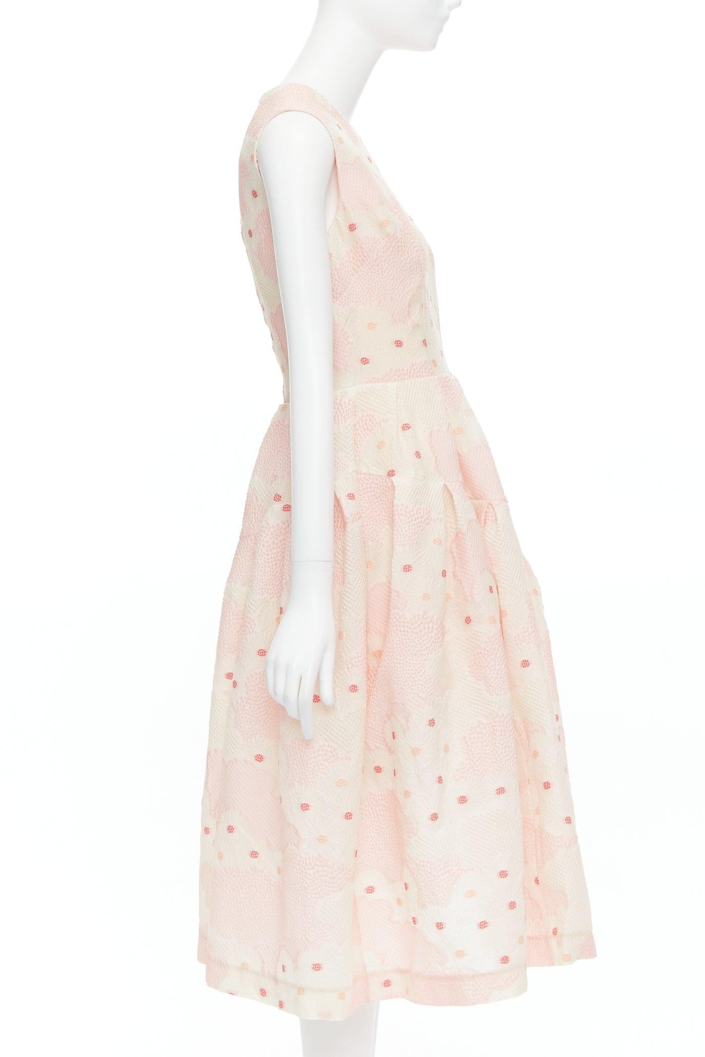 Beige SIMONE ROCHA Kimono pink silk cotton blend floral cloque midi dress UK10 M For Sale