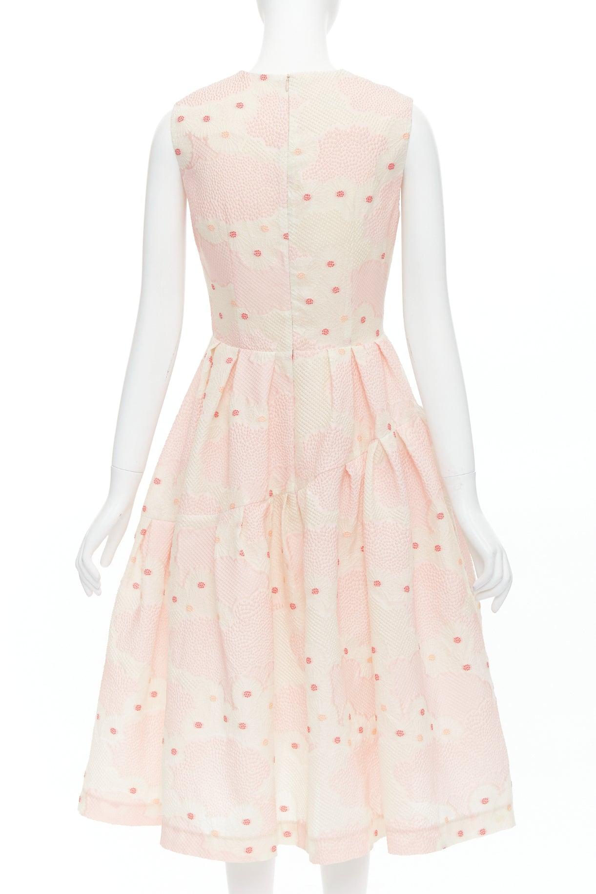 Women's SIMONE ROCHA Kimono pink silk cotton blend floral cloque midi dress UK10 M For Sale
