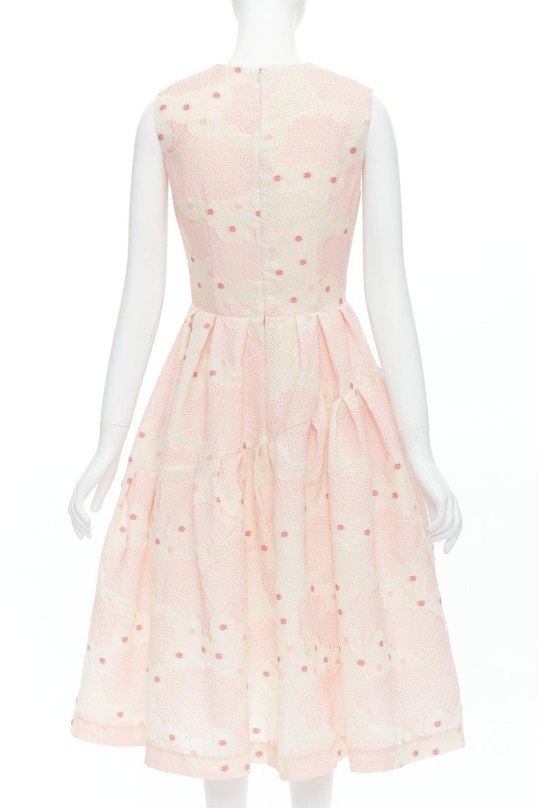 SIMONE ROCHA Kimono pink silk cotton blend floral cloque midi dress UK10 M  For Sale at 1stDibs