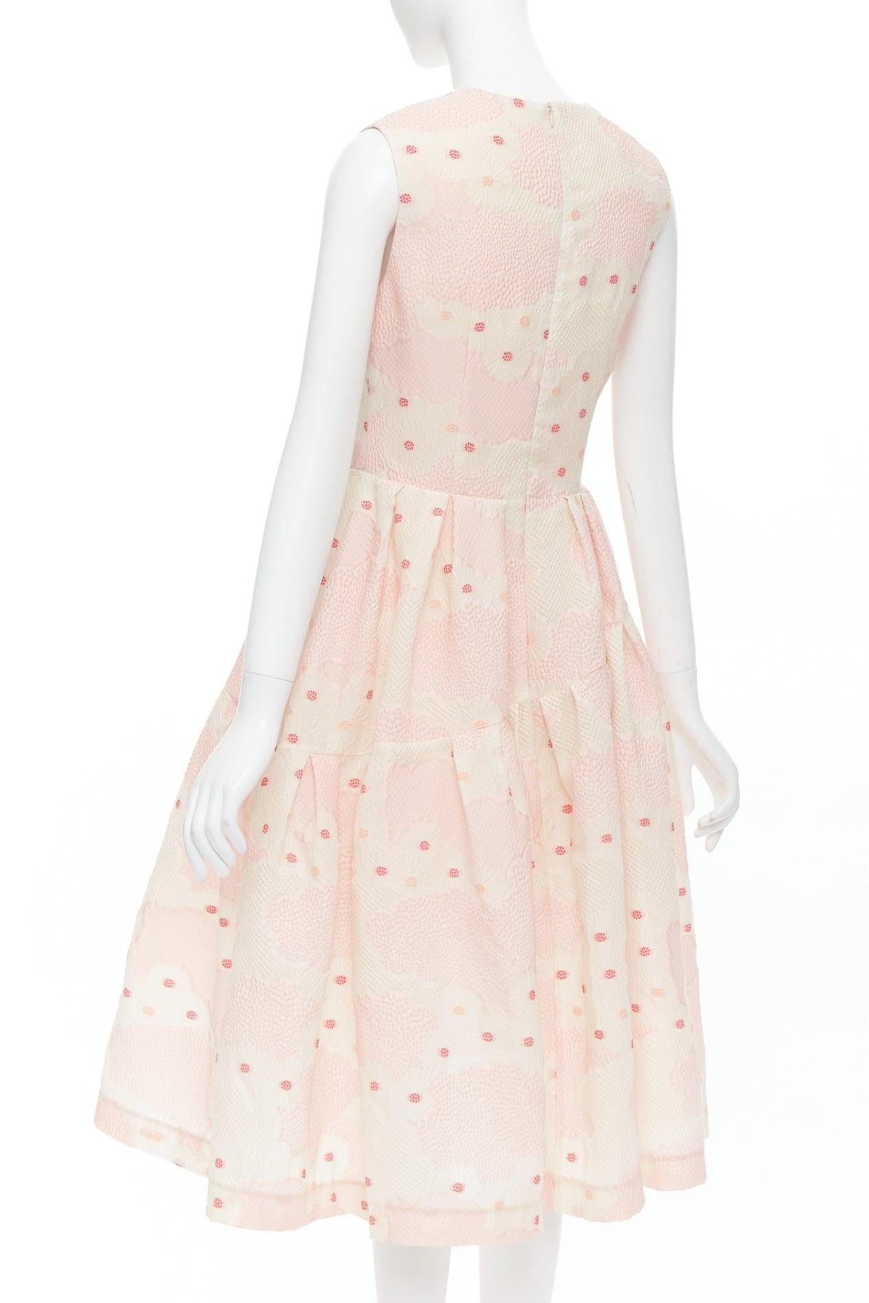 SIMONE ROCHA Kimono pink silk cotton blend floral cloque midi dress UK10 M For Sale 1