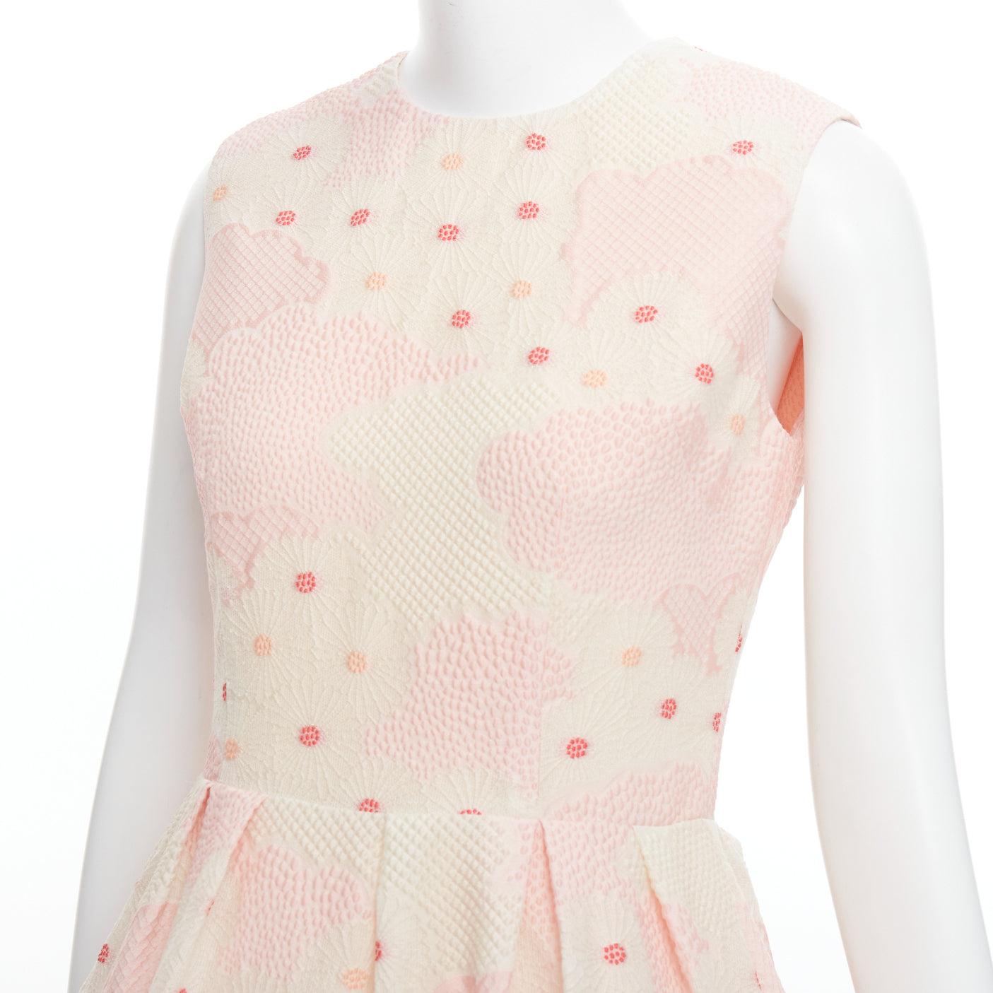 SIMONE ROCHA Kimono pink silk cotton blend floral cloque midi dress UK10 M For Sale 2