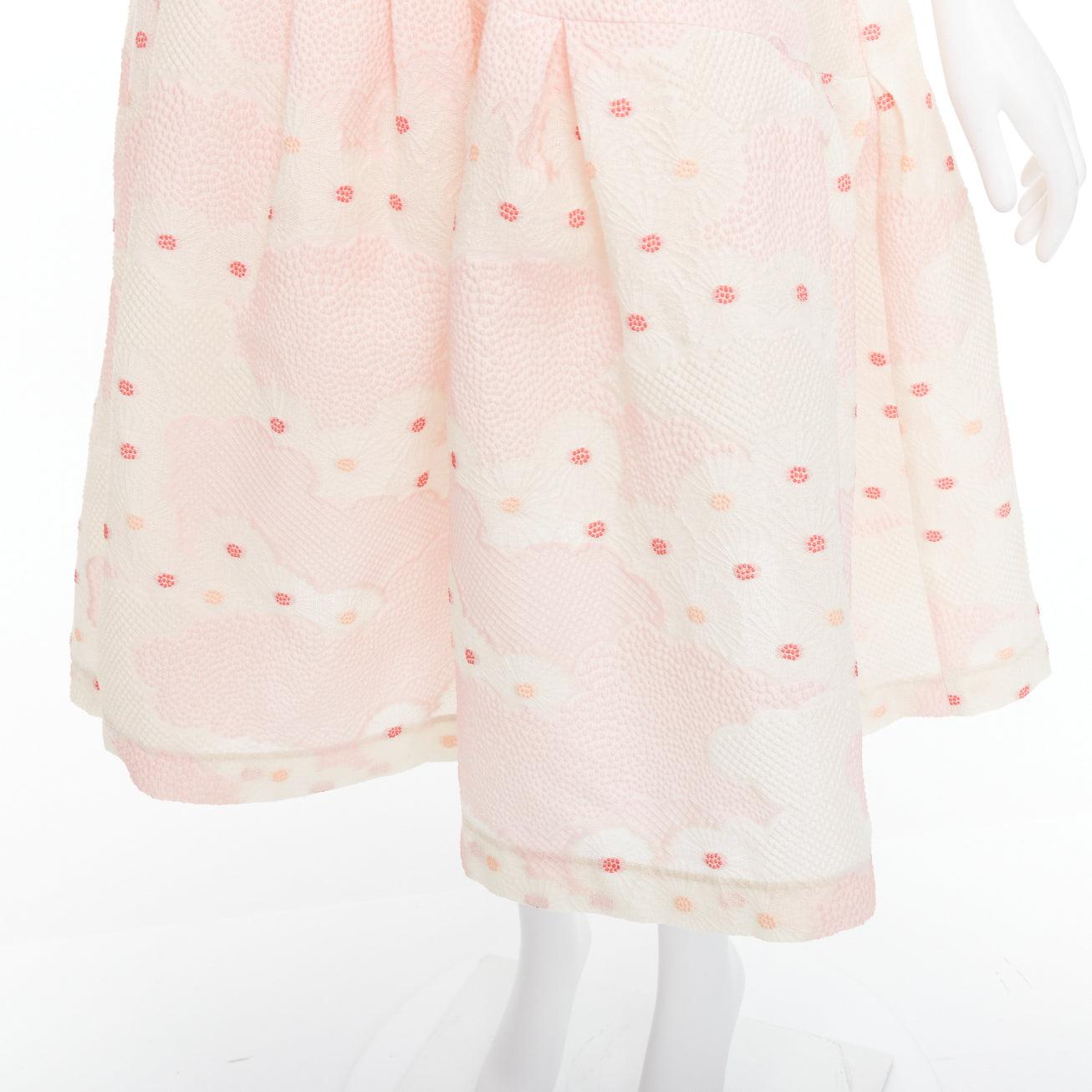 SIMONE ROCHA Kimono pink silk cotton blend floral cloque midi dress UK10 M For Sale 3