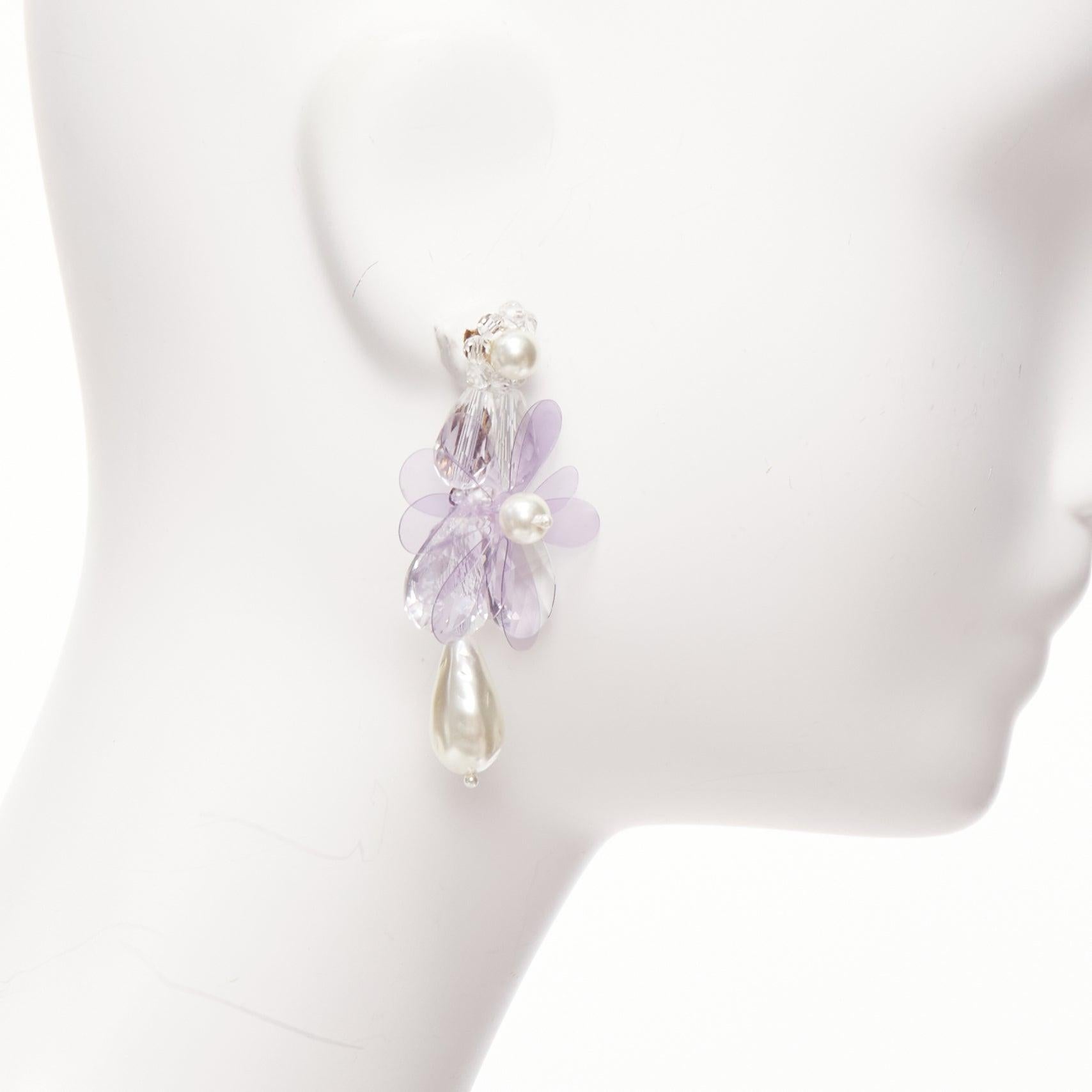 SIMONE ROCHA lilac purple plastic flower drop faux pearl pin earrings In Good Condition For Sale In Hong Kong, NT
