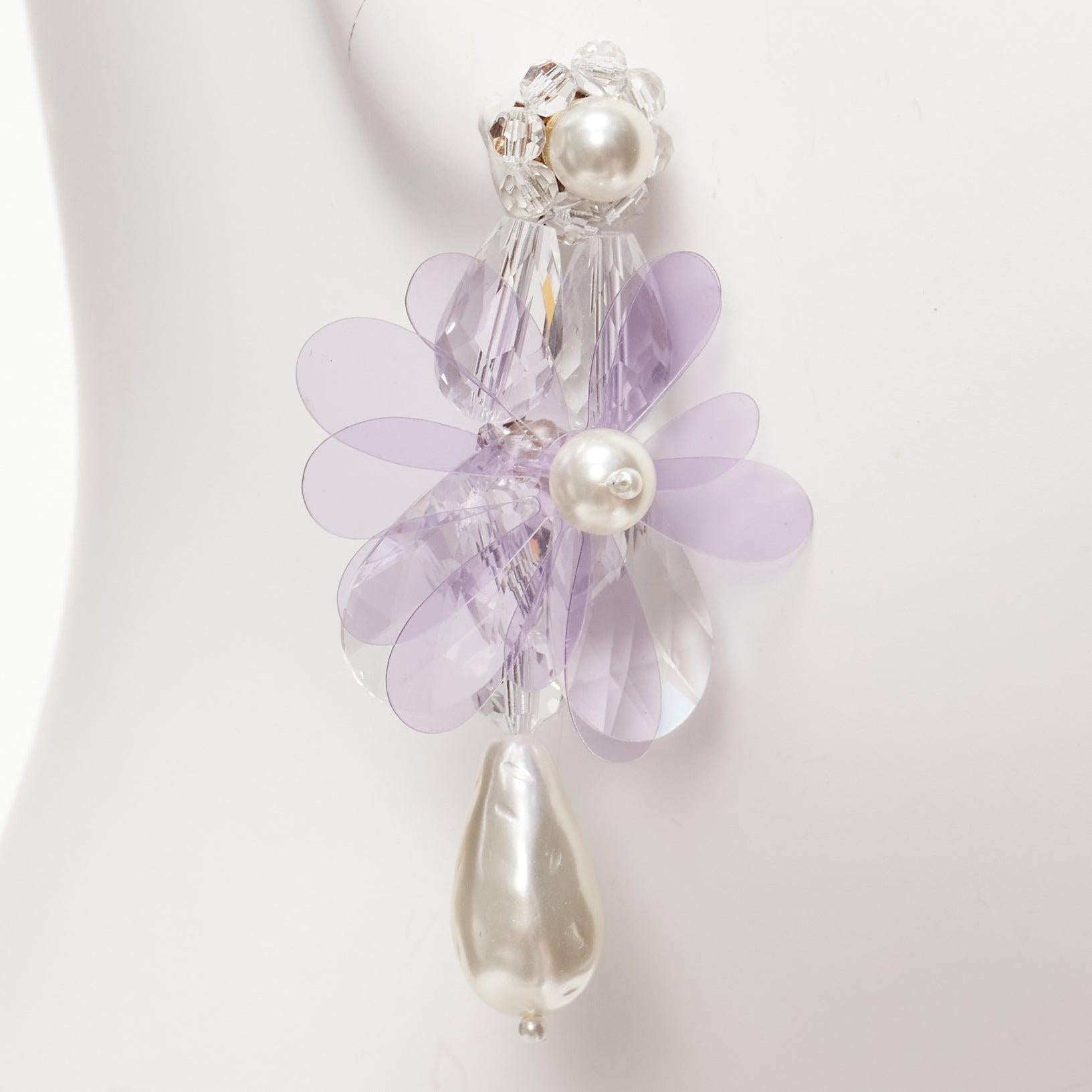 Women's SIMONE ROCHA lilac purple plastic flower drop faux pearl pin earrings For Sale