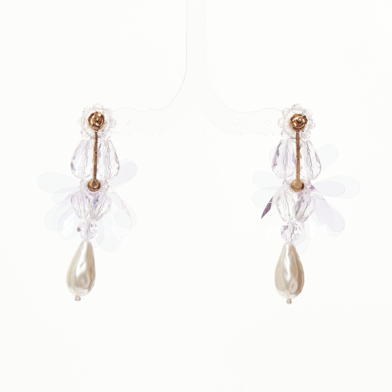 SIMONE ROCHA lilac purple plastic flower drop faux pearl pin earrings For Sale 1