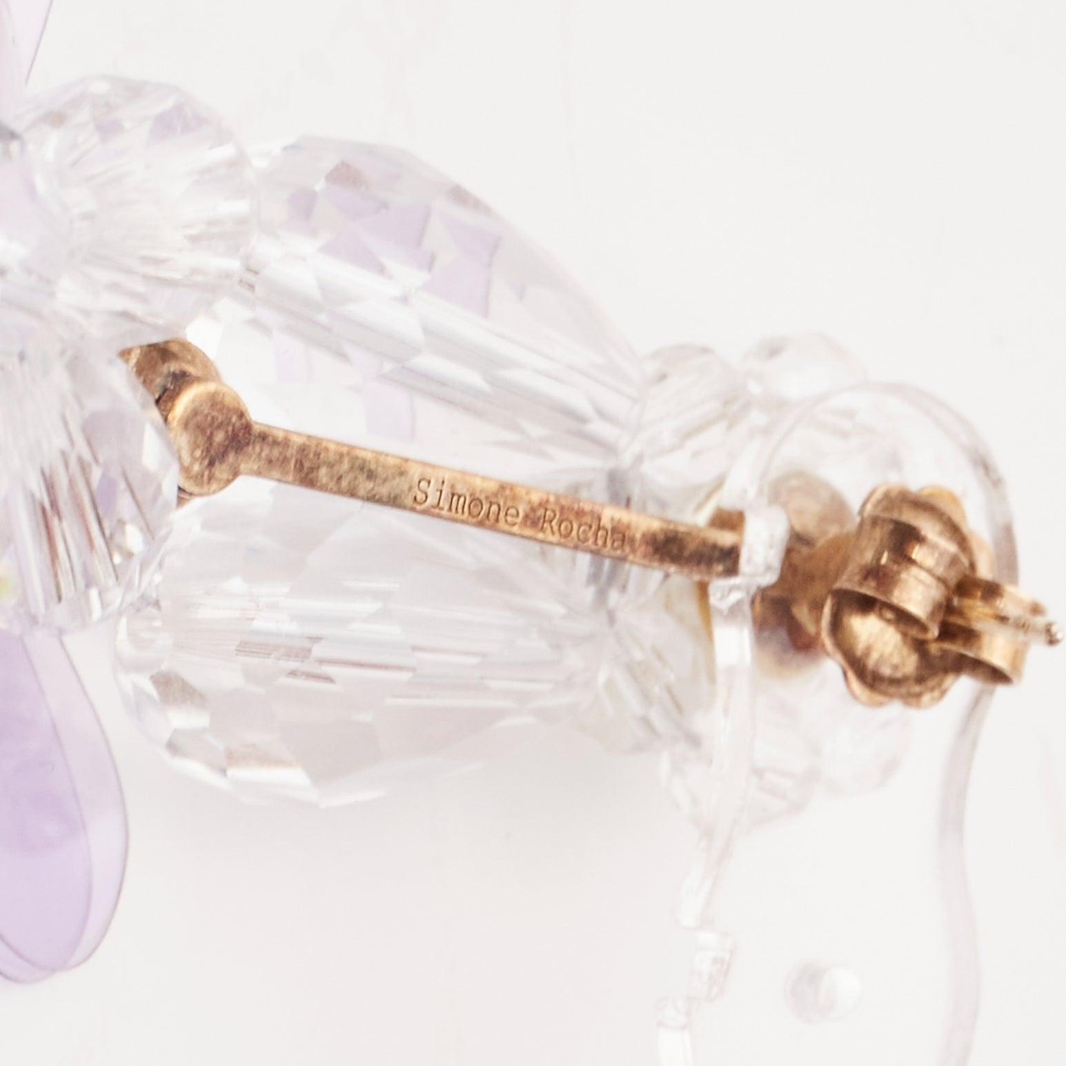 SIMONE ROCHA lilac purple plastic flower drop faux pearl pin earrings For Sale 2