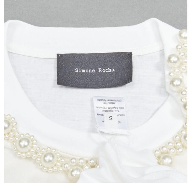 SIMONE ROCHA vestido nude de tul bordado floral con cuello de perlas S en venta 5