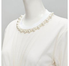 SIMONE ROCHA nude sheer floral embroidered tulle pearl collar dress S