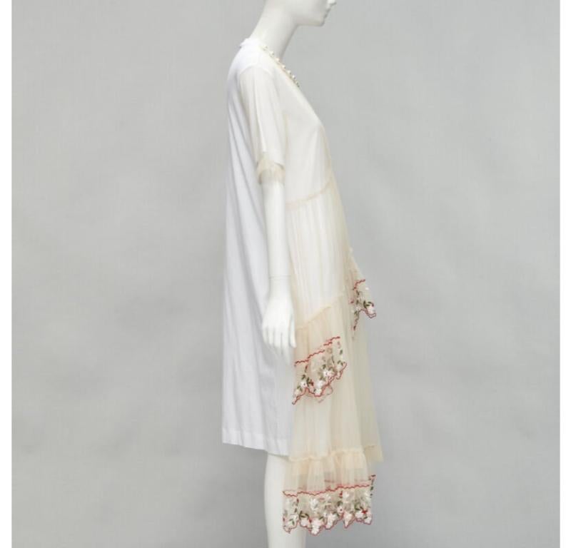 SIMONE ROCHA vestido nude de tul bordado floral con cuello de perlas S en Excelente estado para la venta en Hong Kong, NT