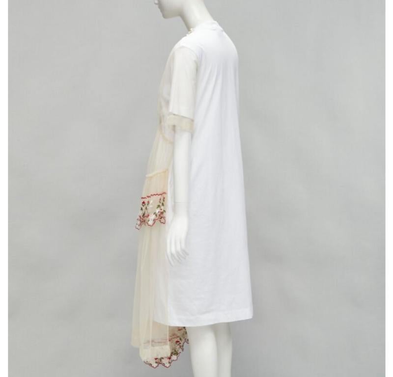 SIMONE ROCHA vestido nude de tul bordado floral con cuello de perlas S en venta 1