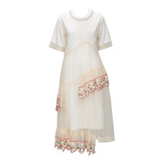 SIMONE ROCHA nude sheer floral embroidered tulle pearl collar dress S