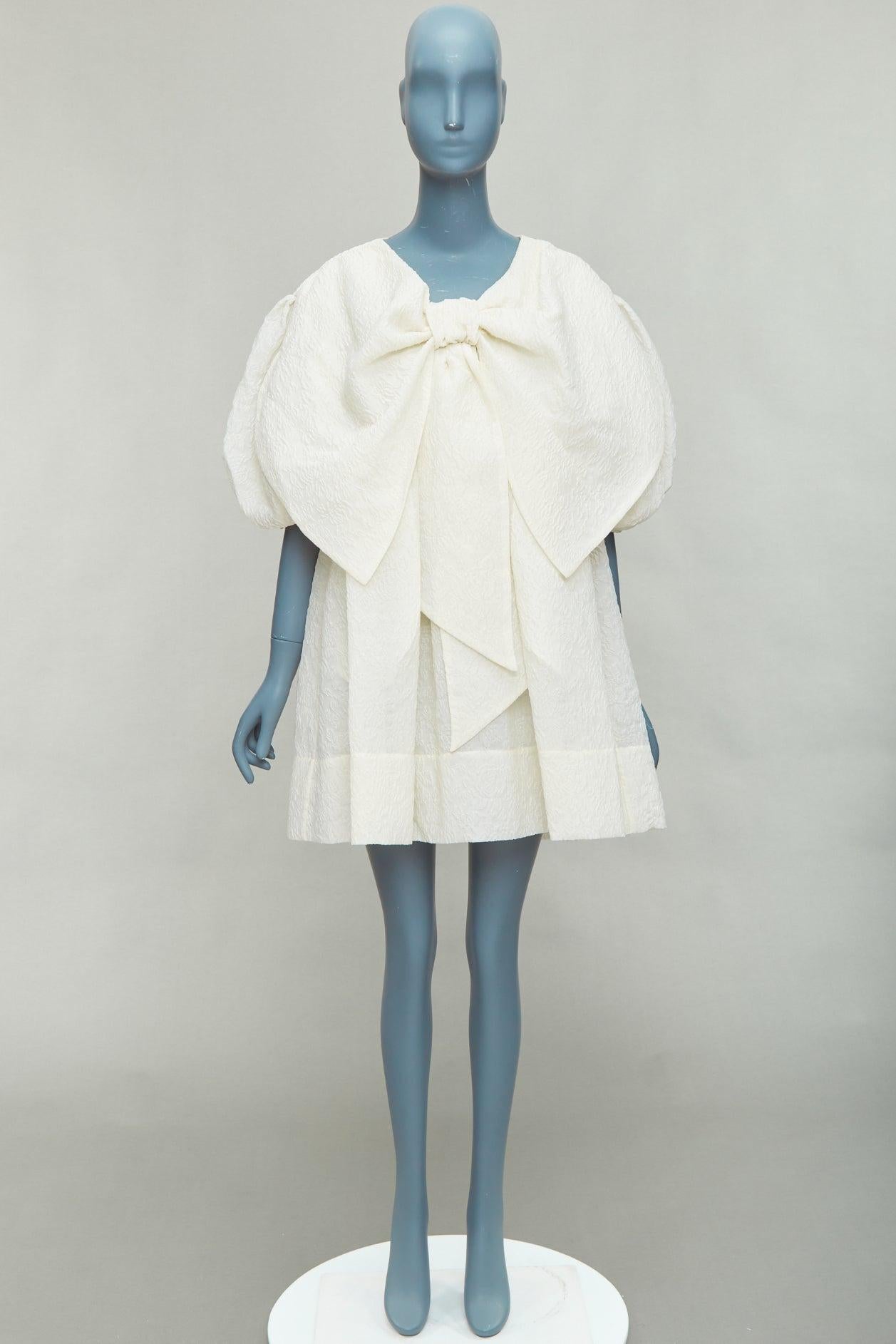 SIMONE ROCHA off white front bow cloque puff mini dress UK6 XS 7