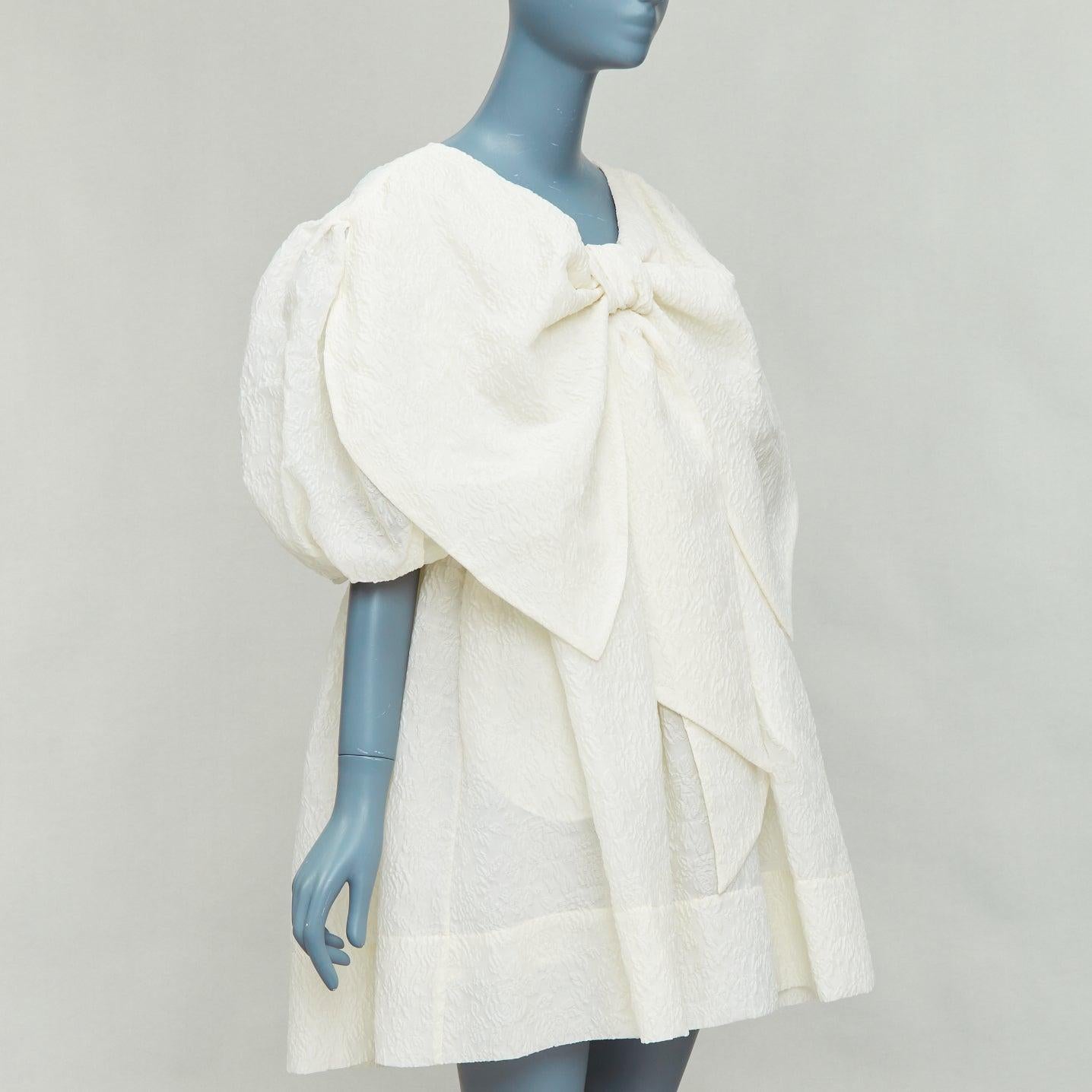 Gray SIMONE ROCHA off white front bow cloque puff mini dress UK6 XS