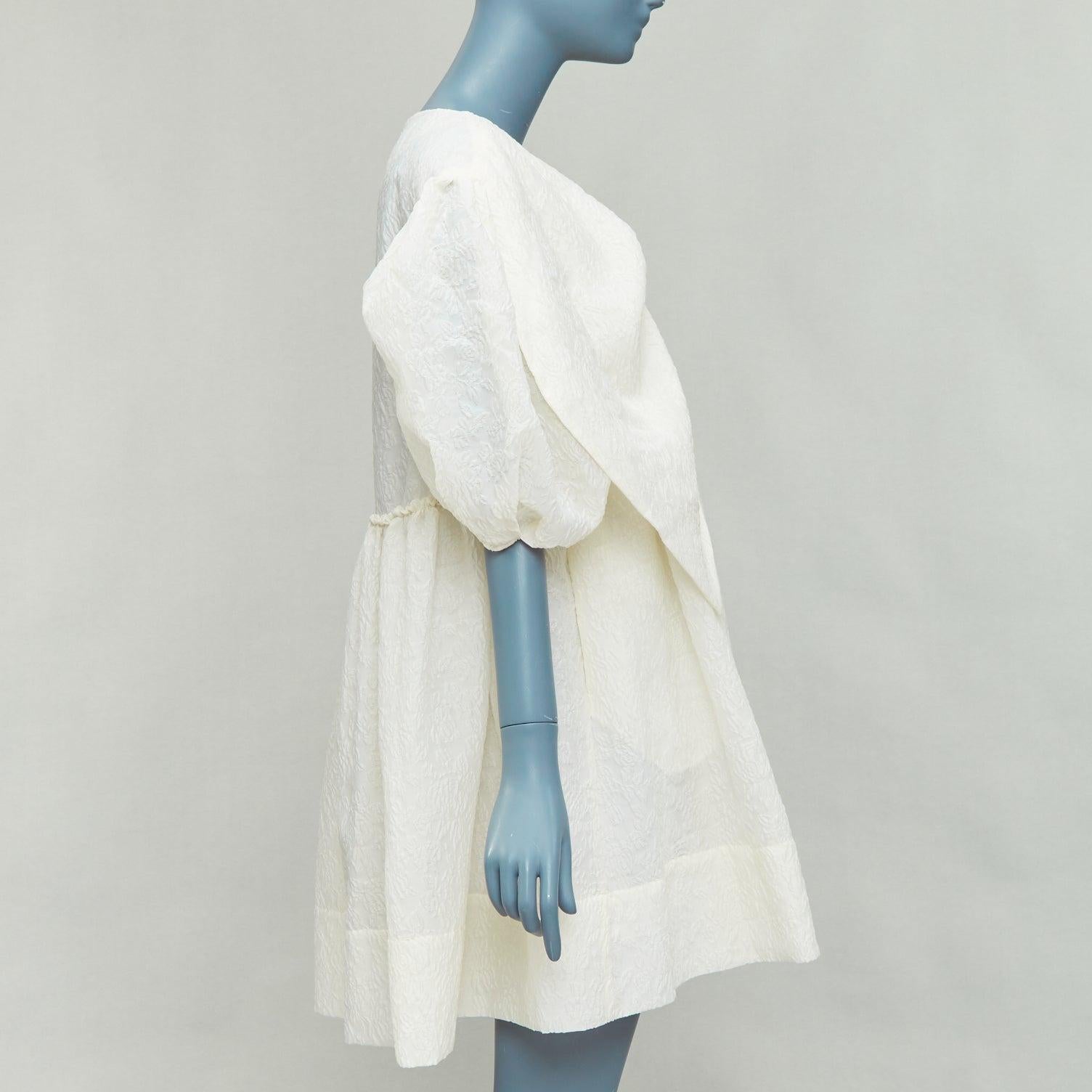 SIMONE ROCHA off white front bow cloque puff mini dress UK6 XS In Excellent Condition In Hong Kong, NT