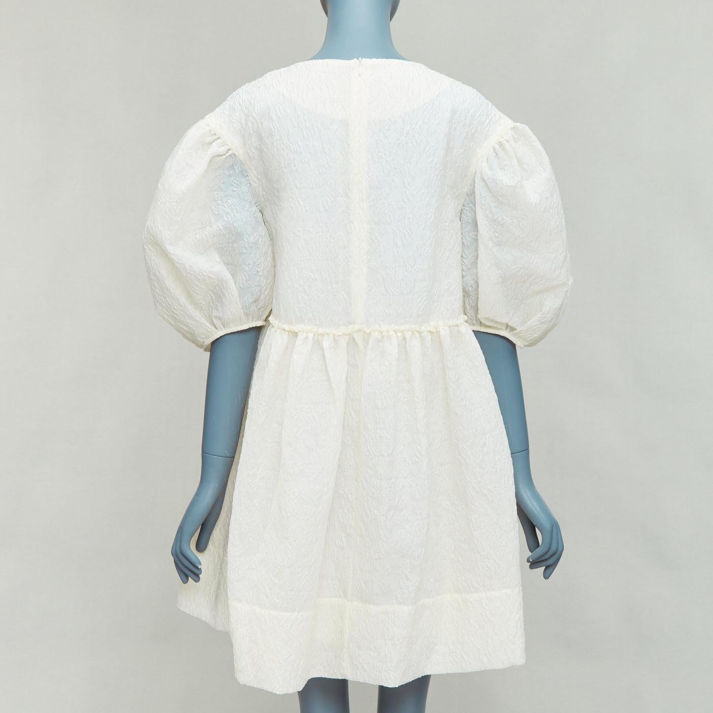 Women's SIMONE ROCHA off white front bow cloque puff mini dress UK6 XS