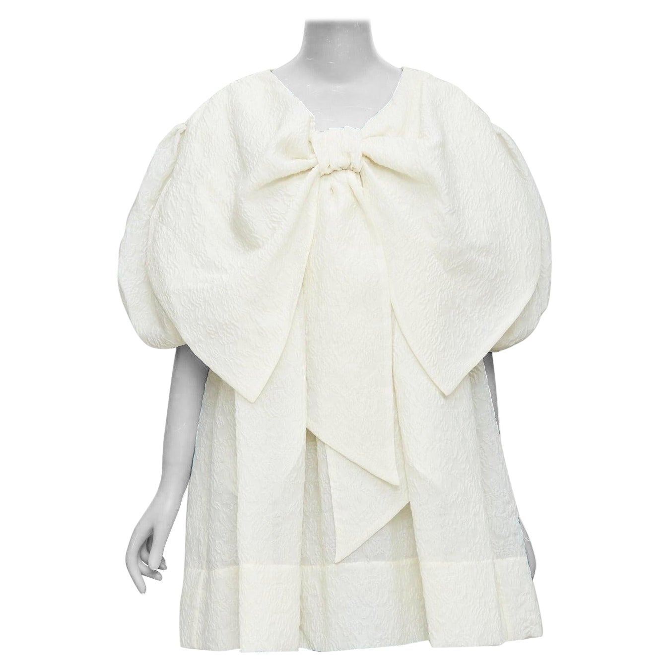 SIMONE ROCHA off white front bow cloque puff mini dress UK6 XS