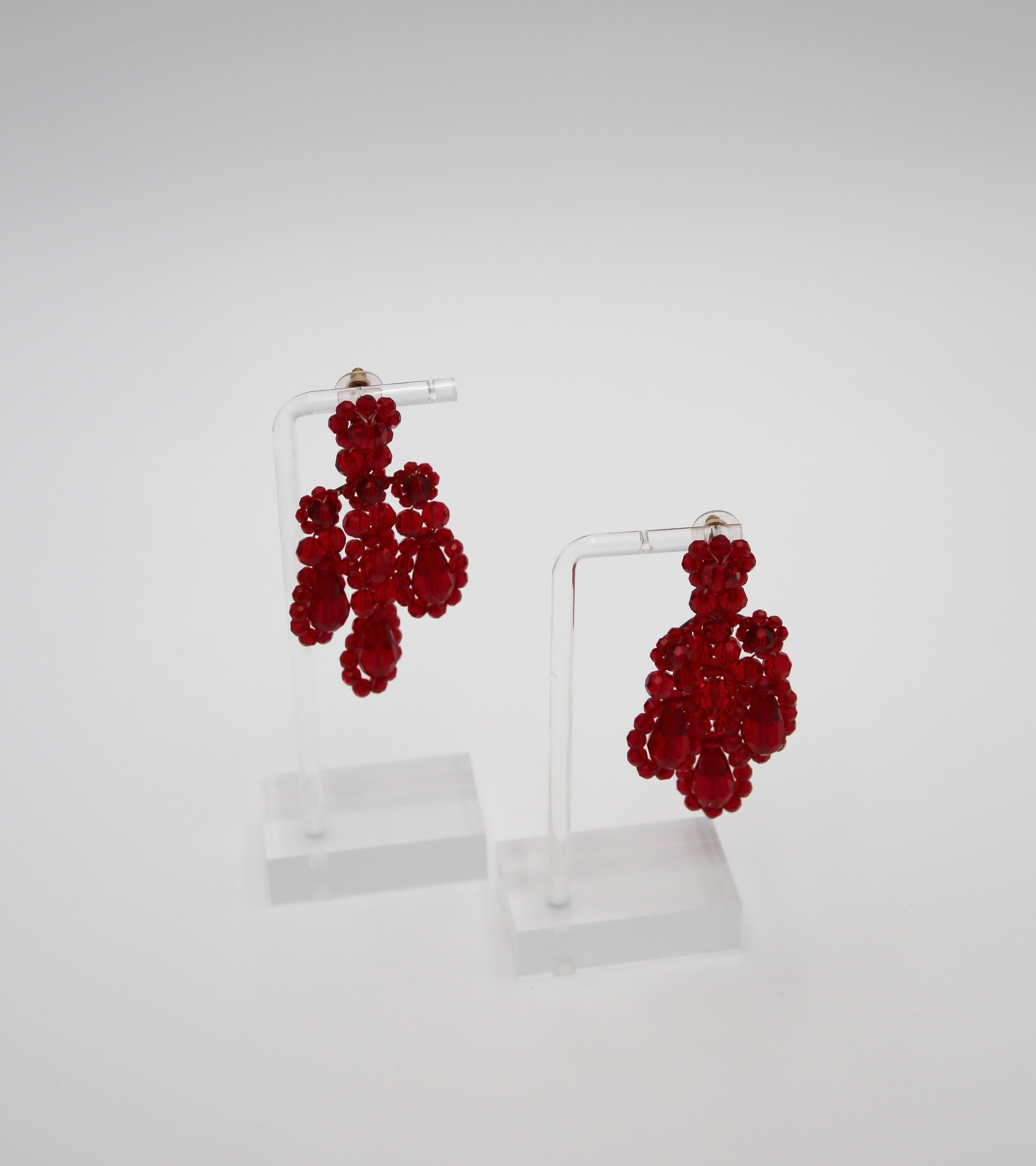 Simone Rocha Red Drop Crystal Chandelier Runway Earrings In Excellent Condition In Dallas, TX