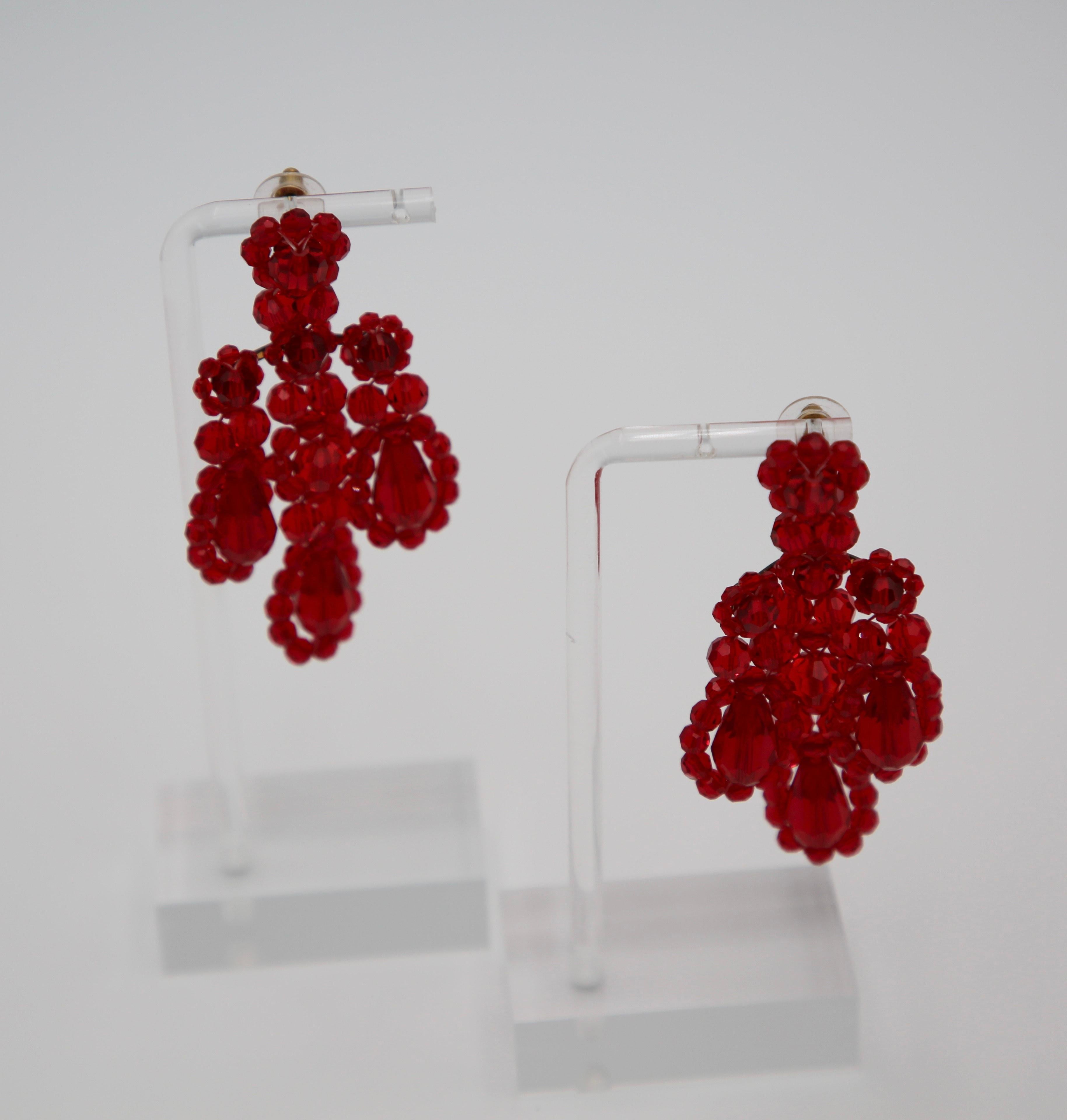 Women's or Men's Simone Rocha Red Drop Crystal Chandelier Runway Earrings