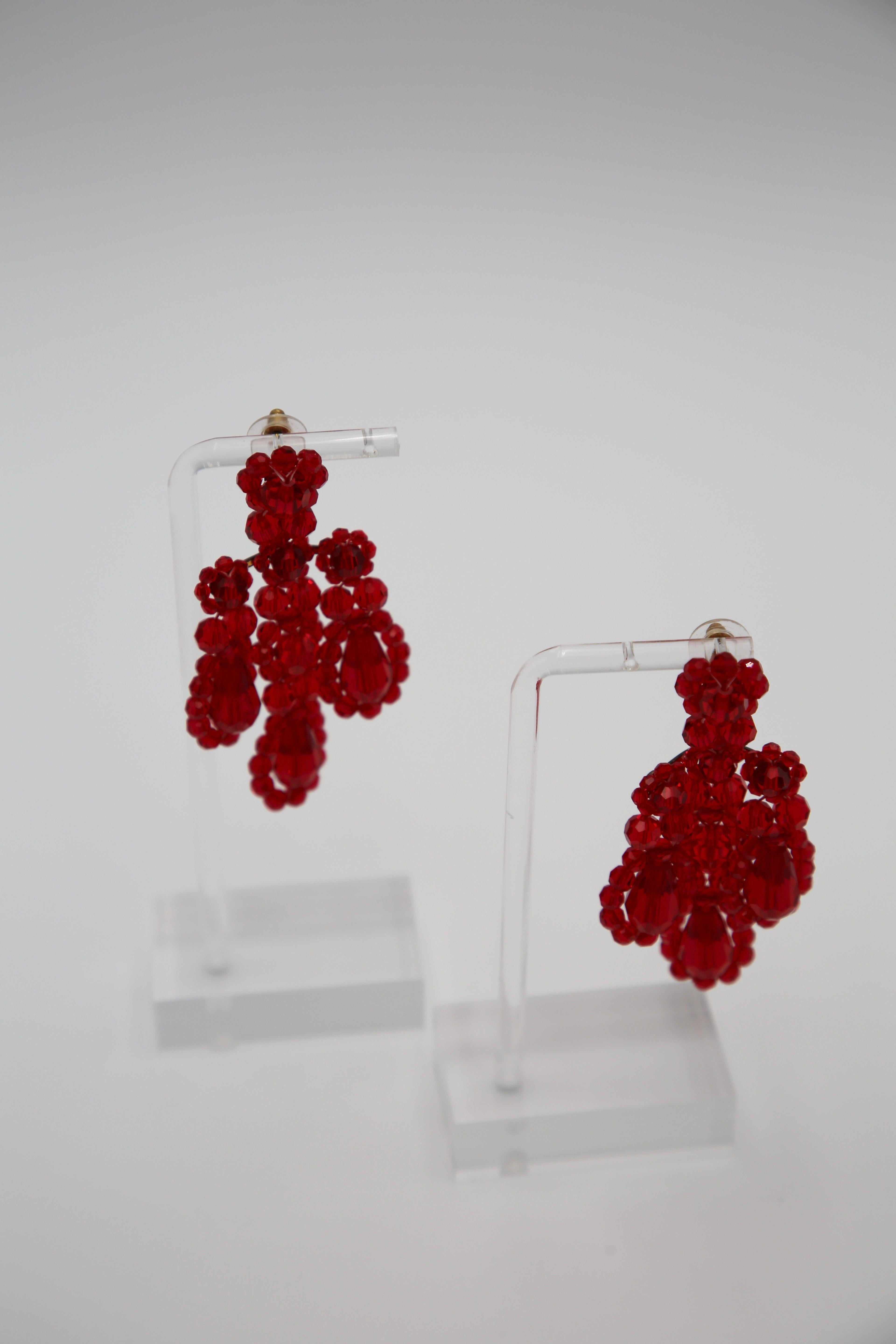 Simone Rocha Red Drop Crystal Chandelier Runway Earrings 1